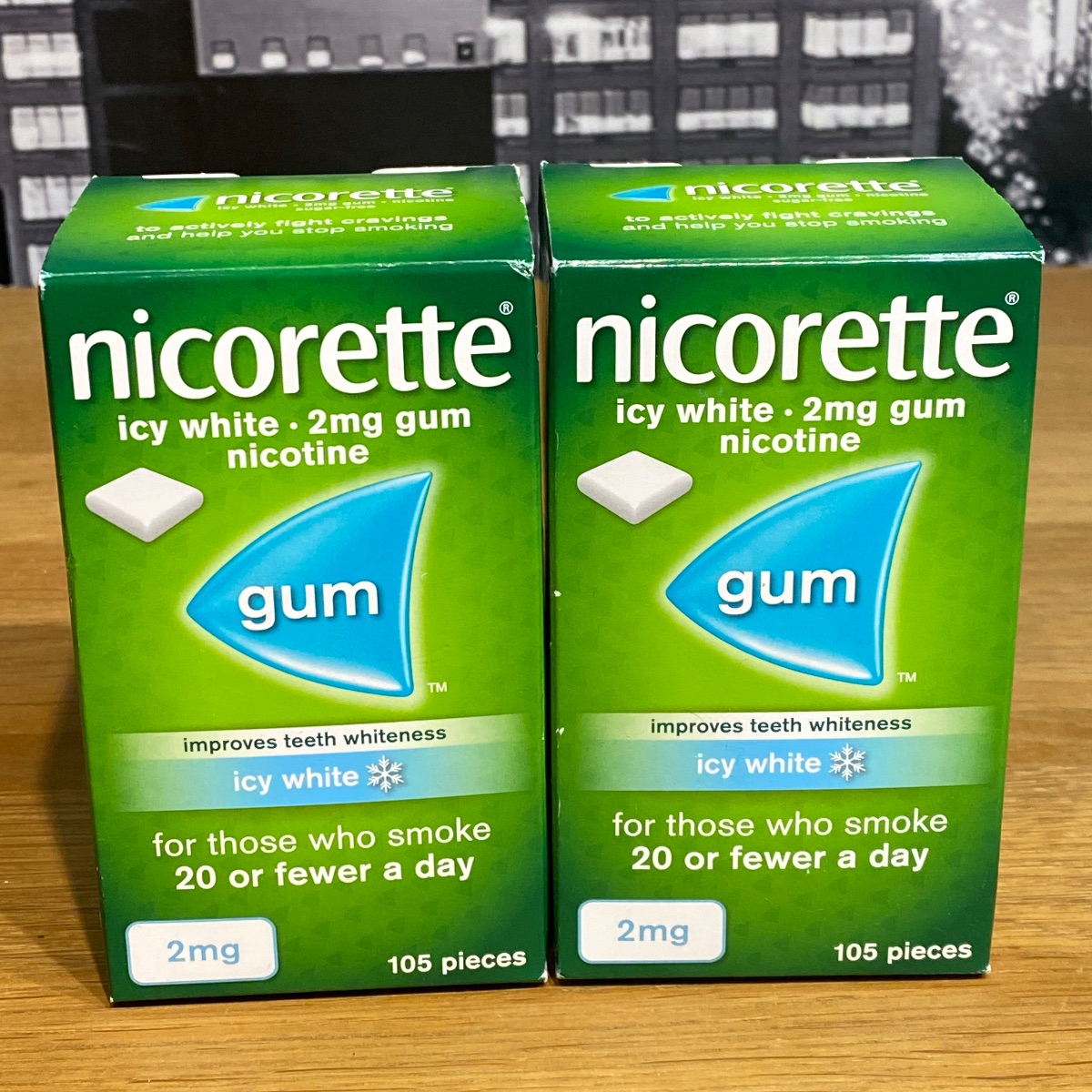 2 x Nicorette Chewing Gum 2mg Icy White Flavour - 105 Pieces 3442662 3574660446777 (Brand New)