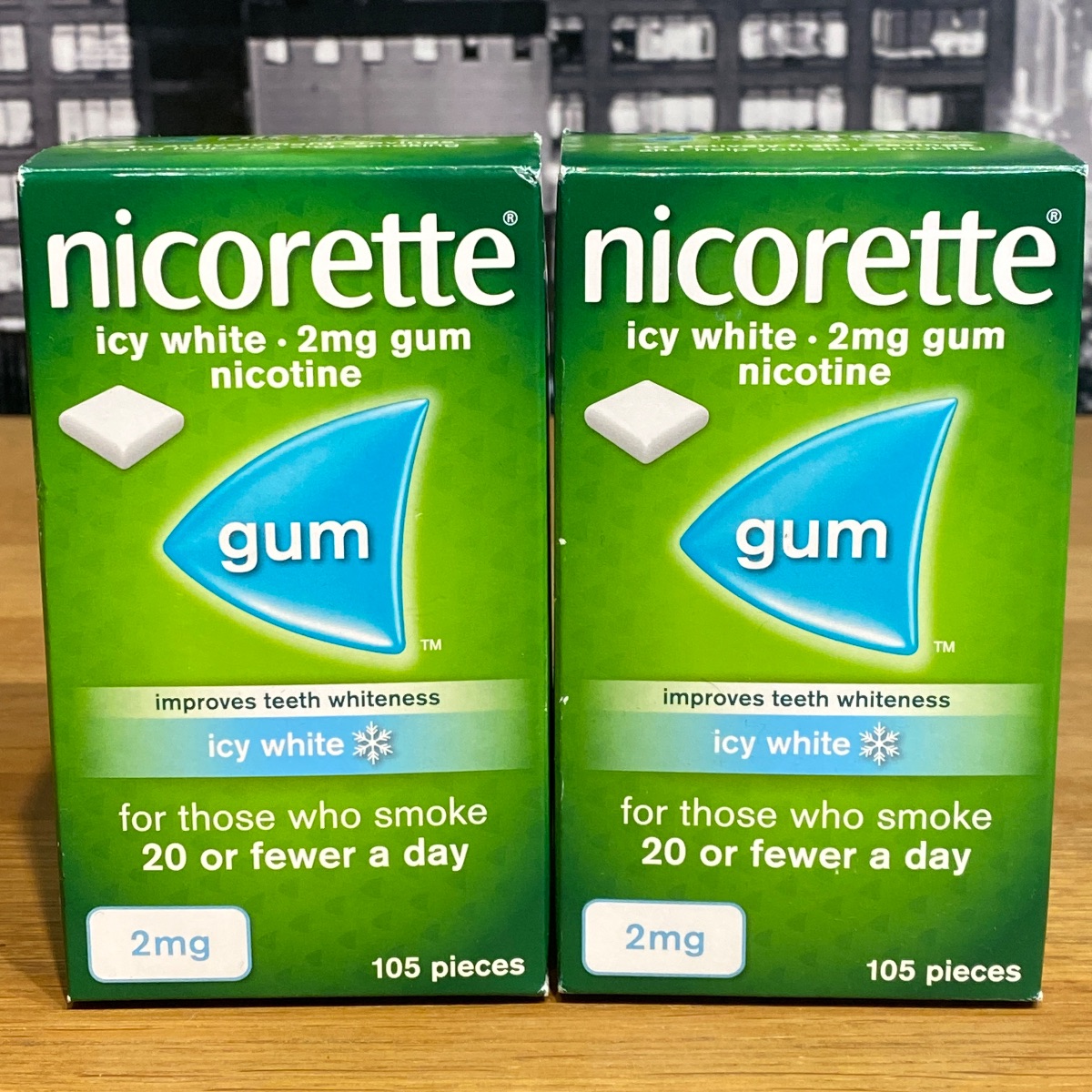 2 x Nicorette Chewing Gum 2mg Icy White Flavour - 105 Pieces 3442662 3574660446777 (Brand New)