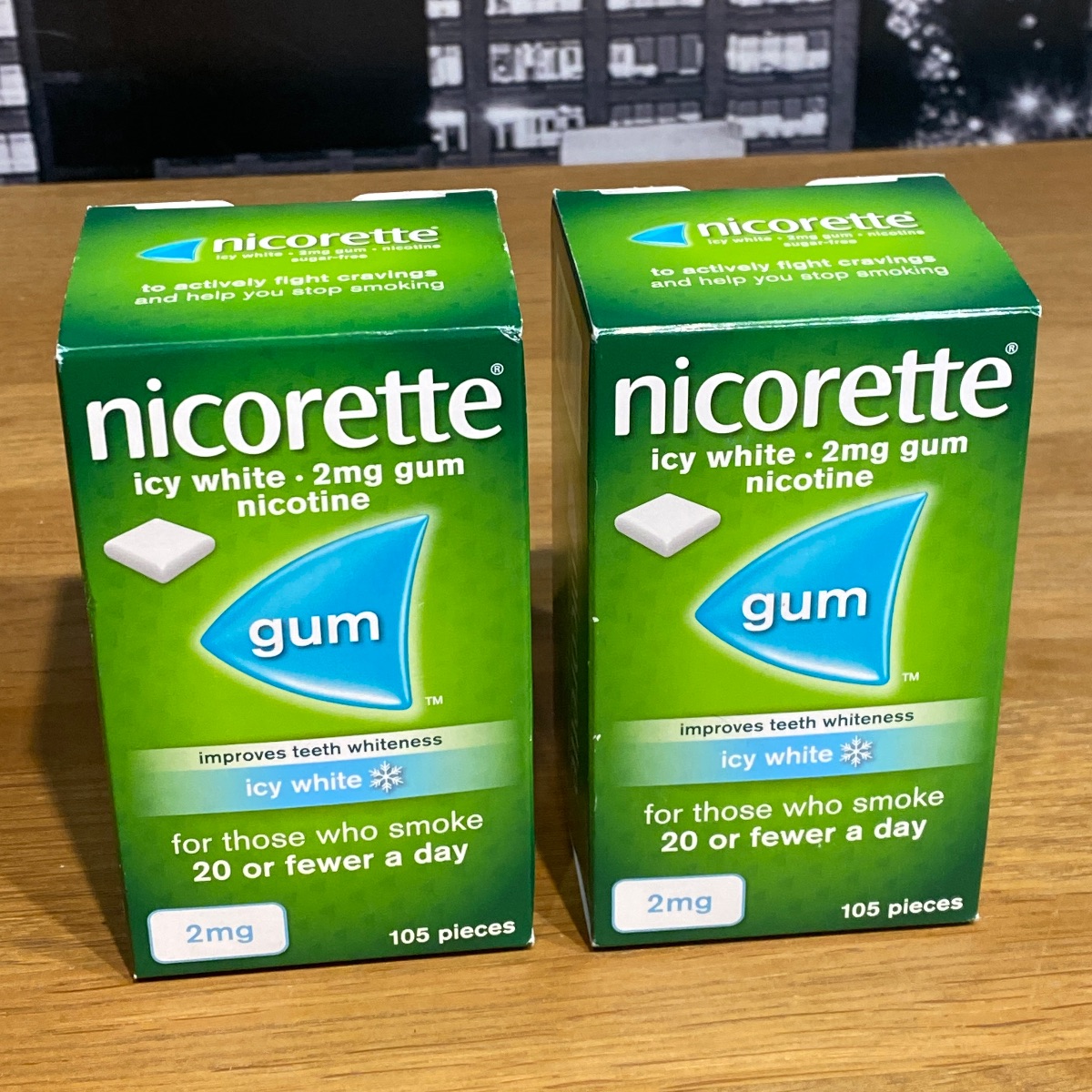 2 x Nicorette Chewing Gum 2mg Icy White Flavour - 105 Pieces 3442662 3574660446777 (Brand New)