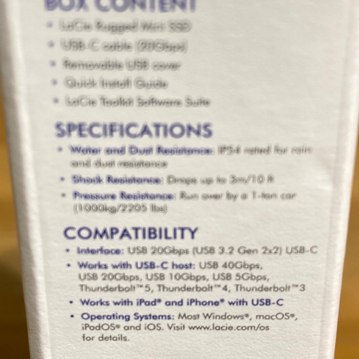 2TB LaCie Rugged Mini SSD, USB 3.2 Gen 2x2, 2000MB/s, IP54, Portable External SS HRQ72ZM/A 8719706044707