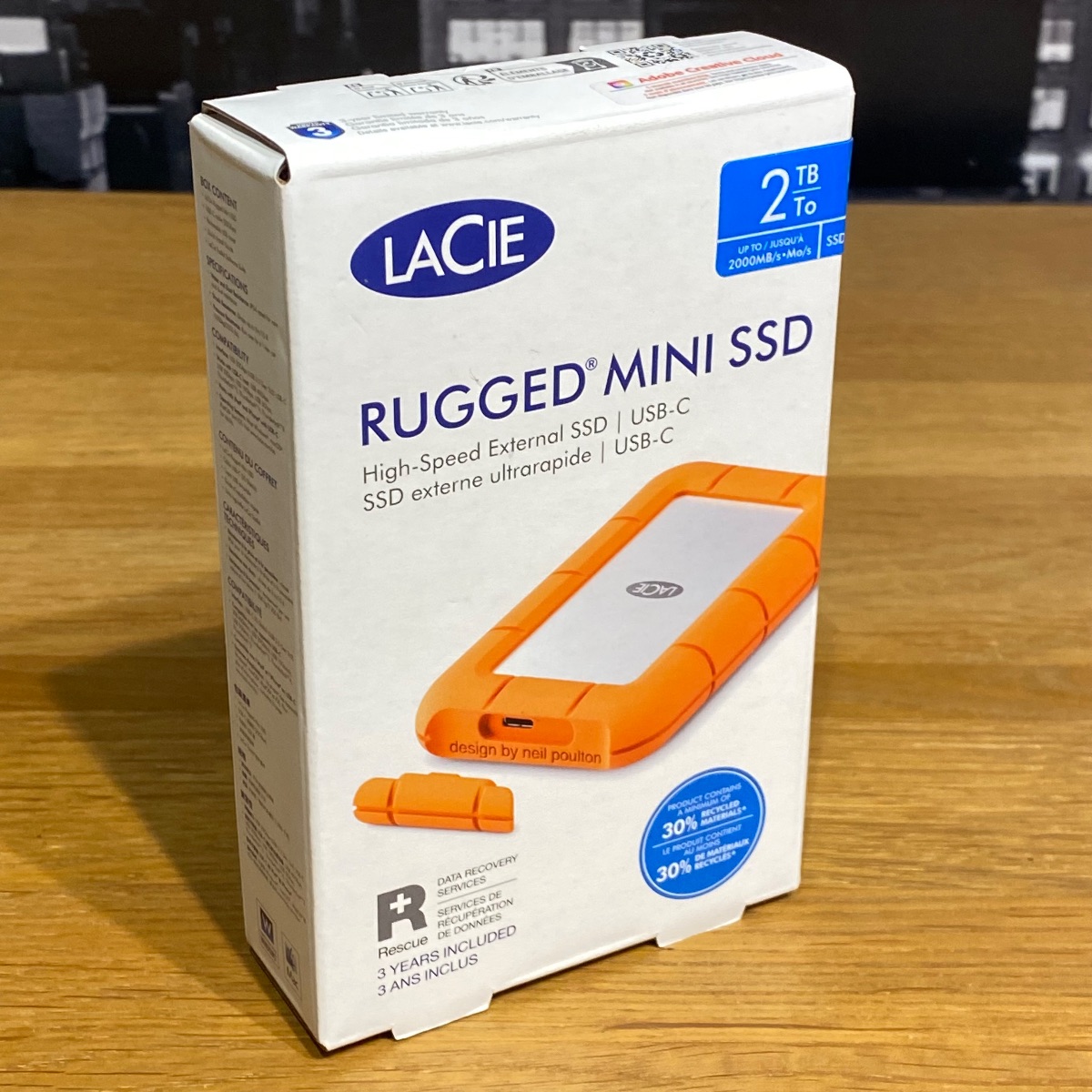 2TB LaCie Rugged Mini SSD, USB 3.2 Gen 2x2, 2000MB/s, IP54, Portable External SS HRQ72ZM/A 8719706044707