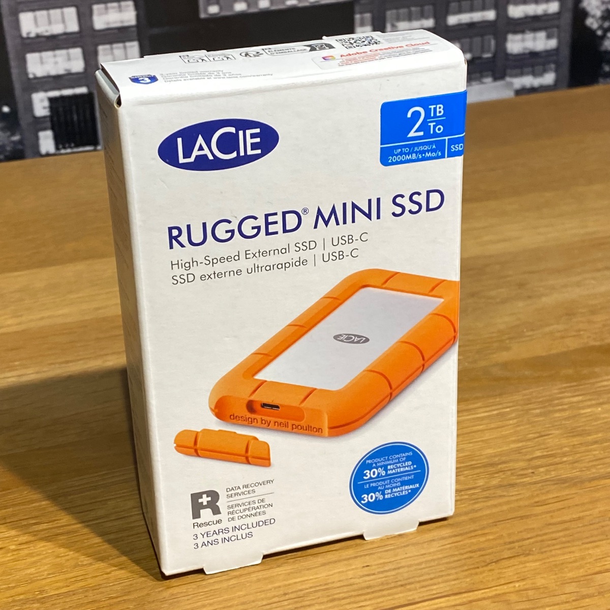 2TB LaCie Rugged Mini SSD, USB 3.2 Gen 2x2, 2000MB/s, IP54, Portable External SS HRQ72ZM/A 8719706044707
