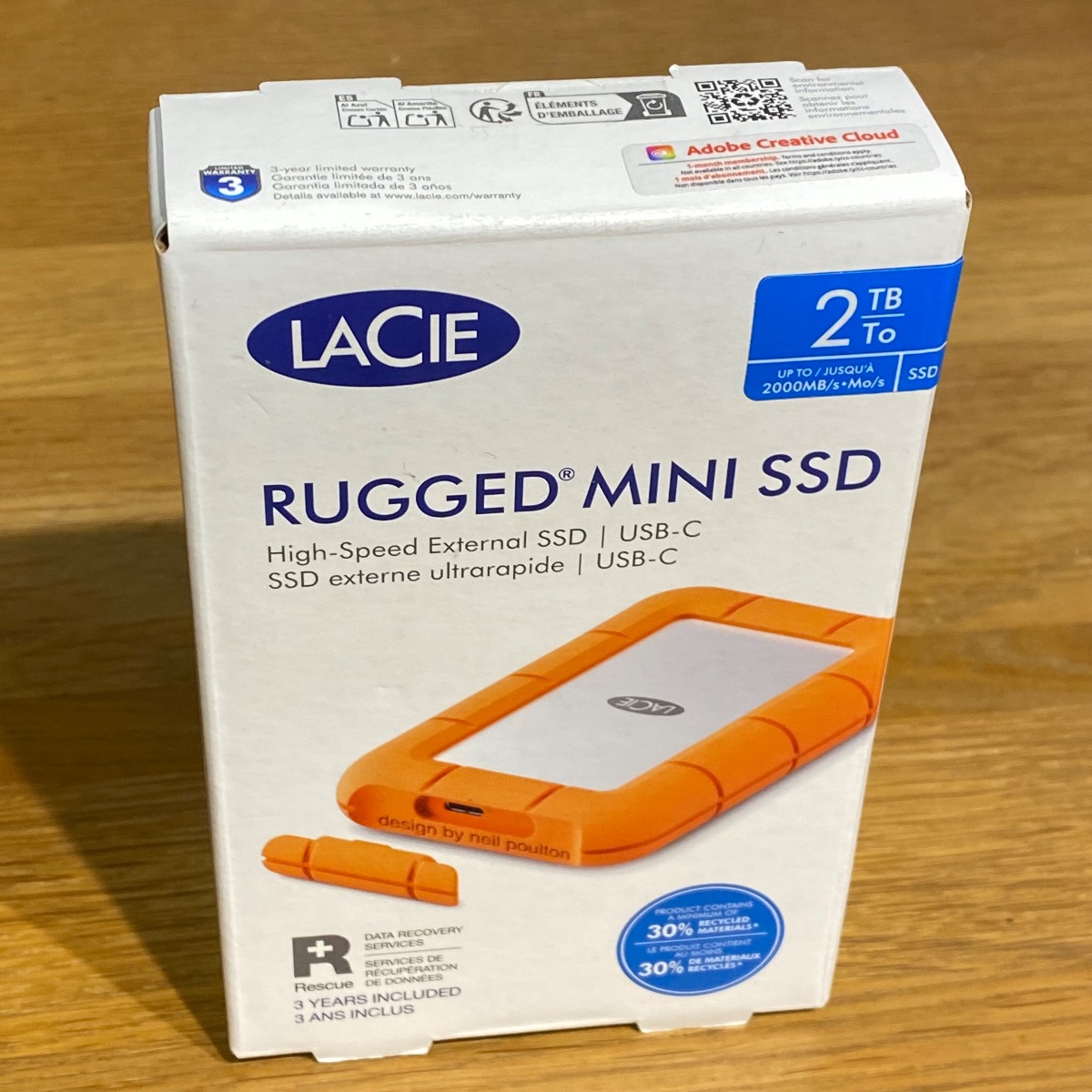 2TB LaCie Rugged Mini SSD, USB 3.2 Gen 2x2, 2000MB/s, IP54, Portable External SS HRQ72ZM/A 8719706044707