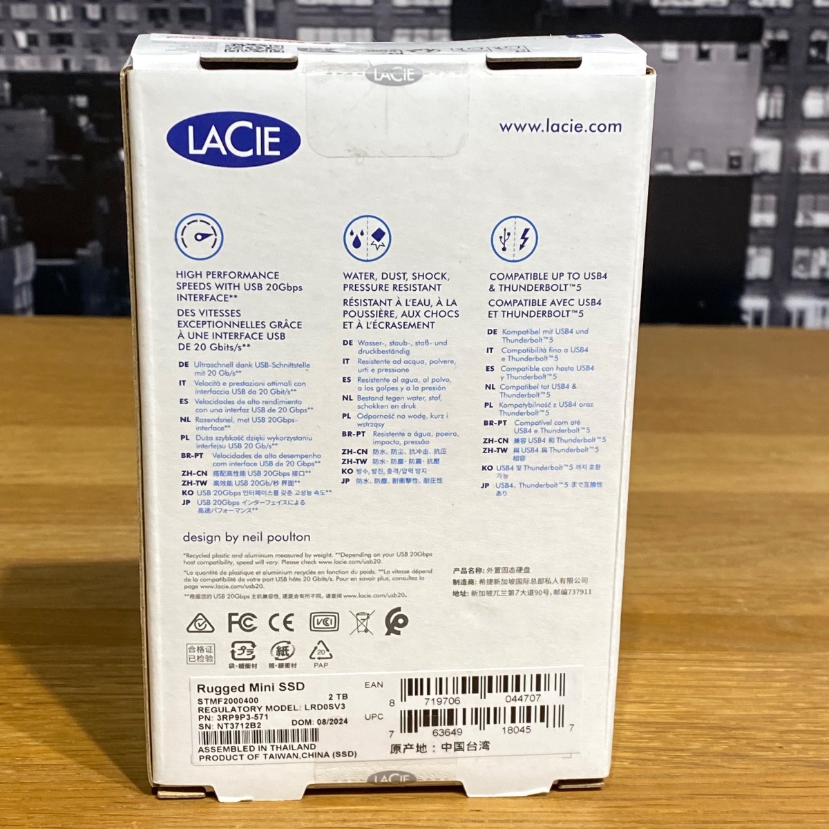 2TB LaCie Rugged Mini SSD, USB 3.2 Gen 2x2, 2000MB/s, IP54, Portable External SS HRQ72ZM/A 8719706044707