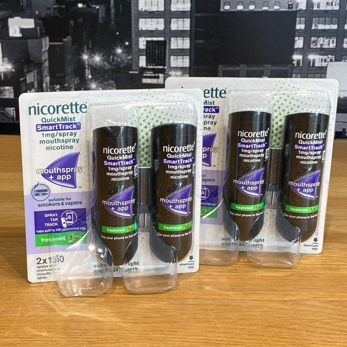 2x Nicorette Quickmist Freshmint Smarttrack Mouthspray 4x150 Sprays Nicotine 1mg QUICKMIST  (Brand New)