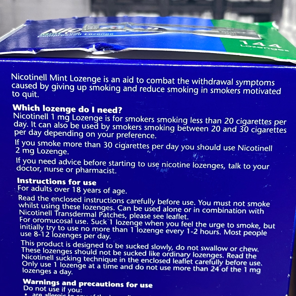 2x Nicotinell Mint 1mg Compressed Lozenge Nicotine Sugar-Free 144 Pieces 2403361