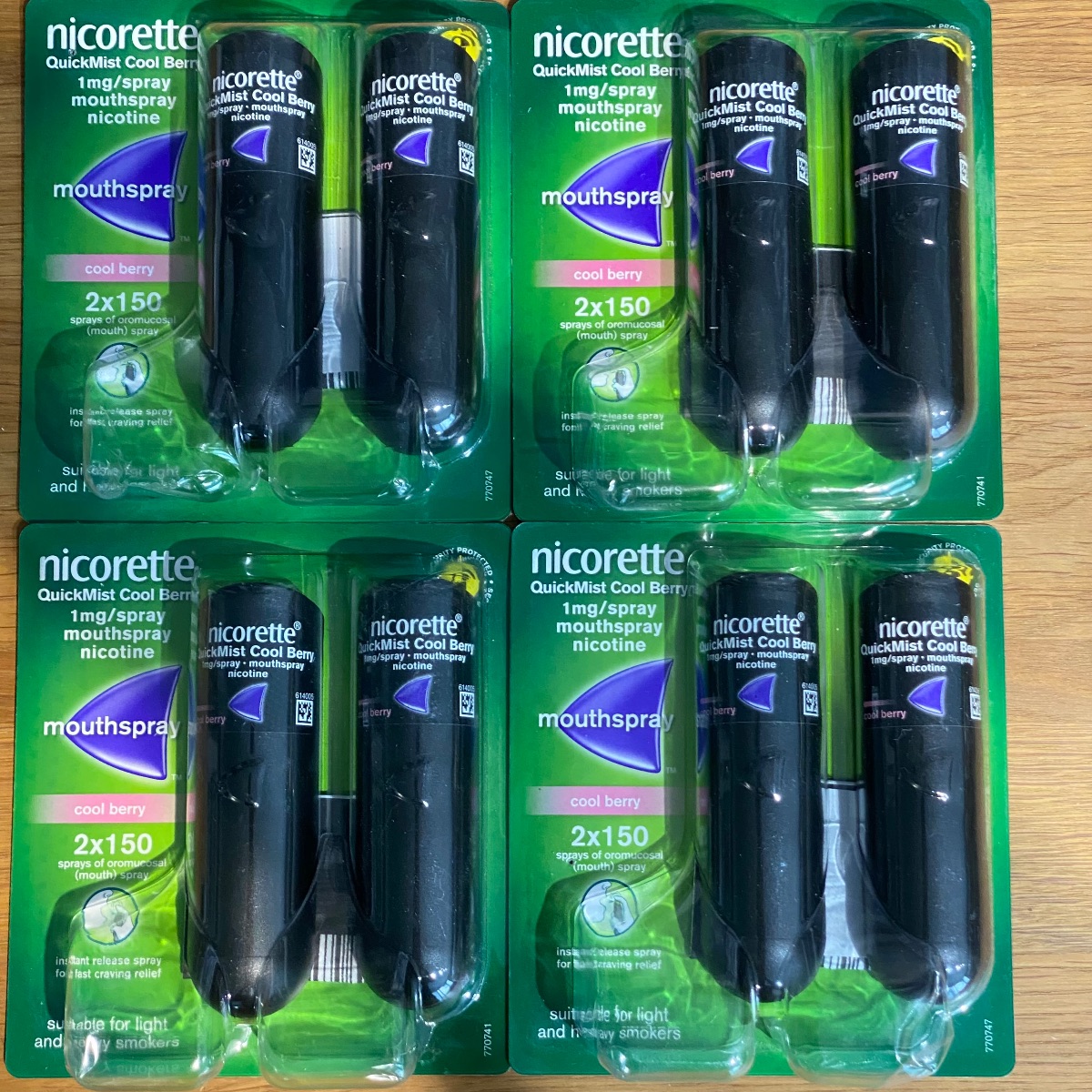 4 x Nicorette Quickmist Cool Berry Mouthspray 8 x 150 Sprays Nicotine 1mg LOT 69547 3574661343013 (Brand New)