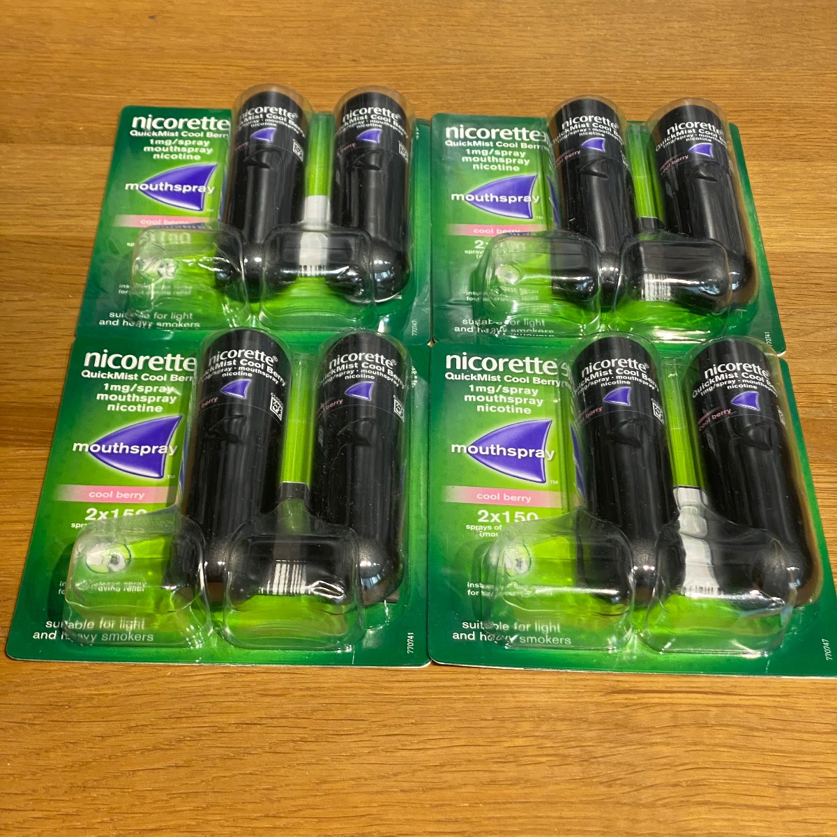 4 x Nicorette Quickmist Cool Berry Mouthspray 8 x 150 Sprays Nicotine 1mg LOT 69547 3574661343013 (Brand New)