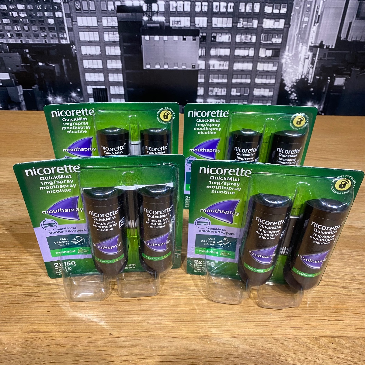 4x Nicorette Freshmint Duo Quickmist Mouthspray 8 x 150 Sprays Nicotine 1mg MOUTH SPRAY