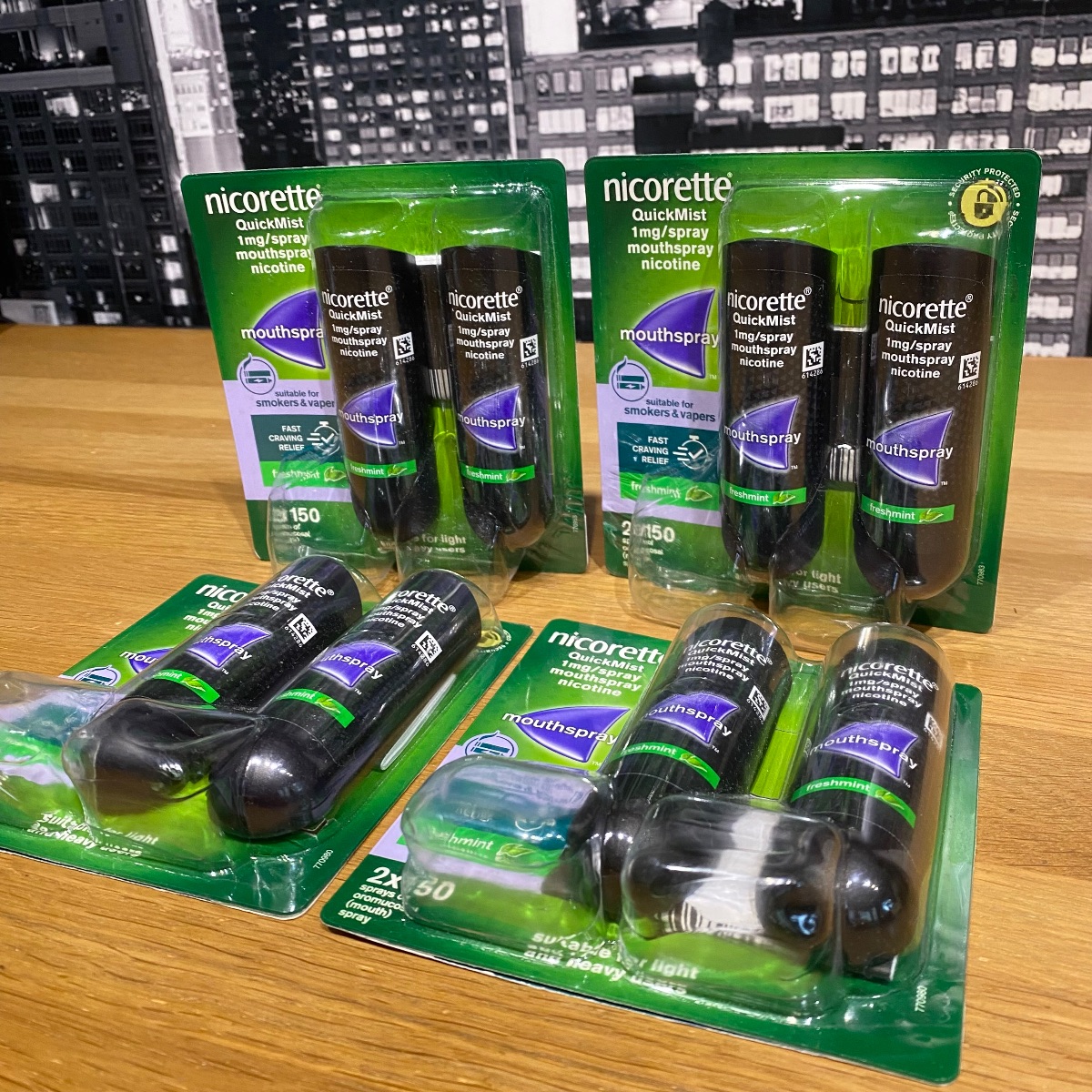 4x Nicorette Freshmint Duo Quickmist Mouthspray 8 x 150 Sprays Nicotine 1mg MOUTH SPRAY
