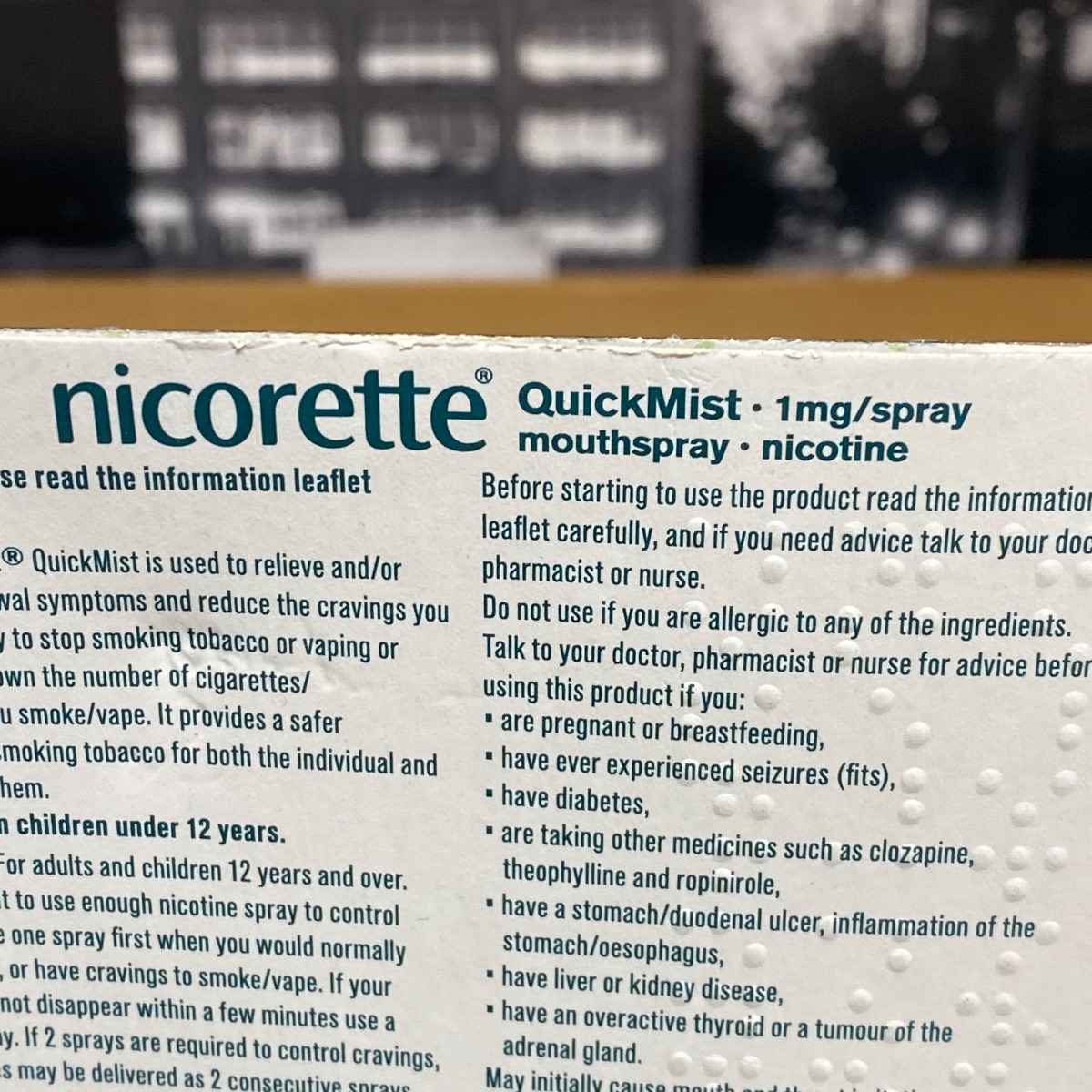 4x Nicorette Freshmint Duo Quickmist Mouthspray 8 x 150 Sprays Nicotine 1mg MOUTH SPRAY