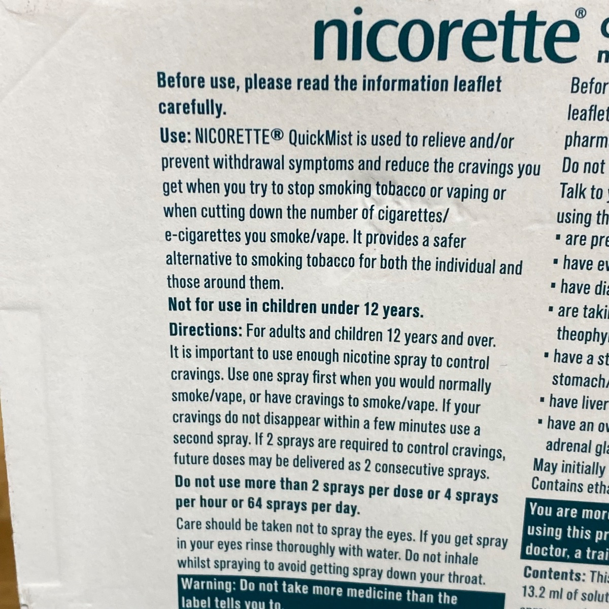 4x Nicorette Freshmint Duo Quickmist Mouthspray 8 x 150 Sprays Nicotine 1mg MOUTH SPRAY