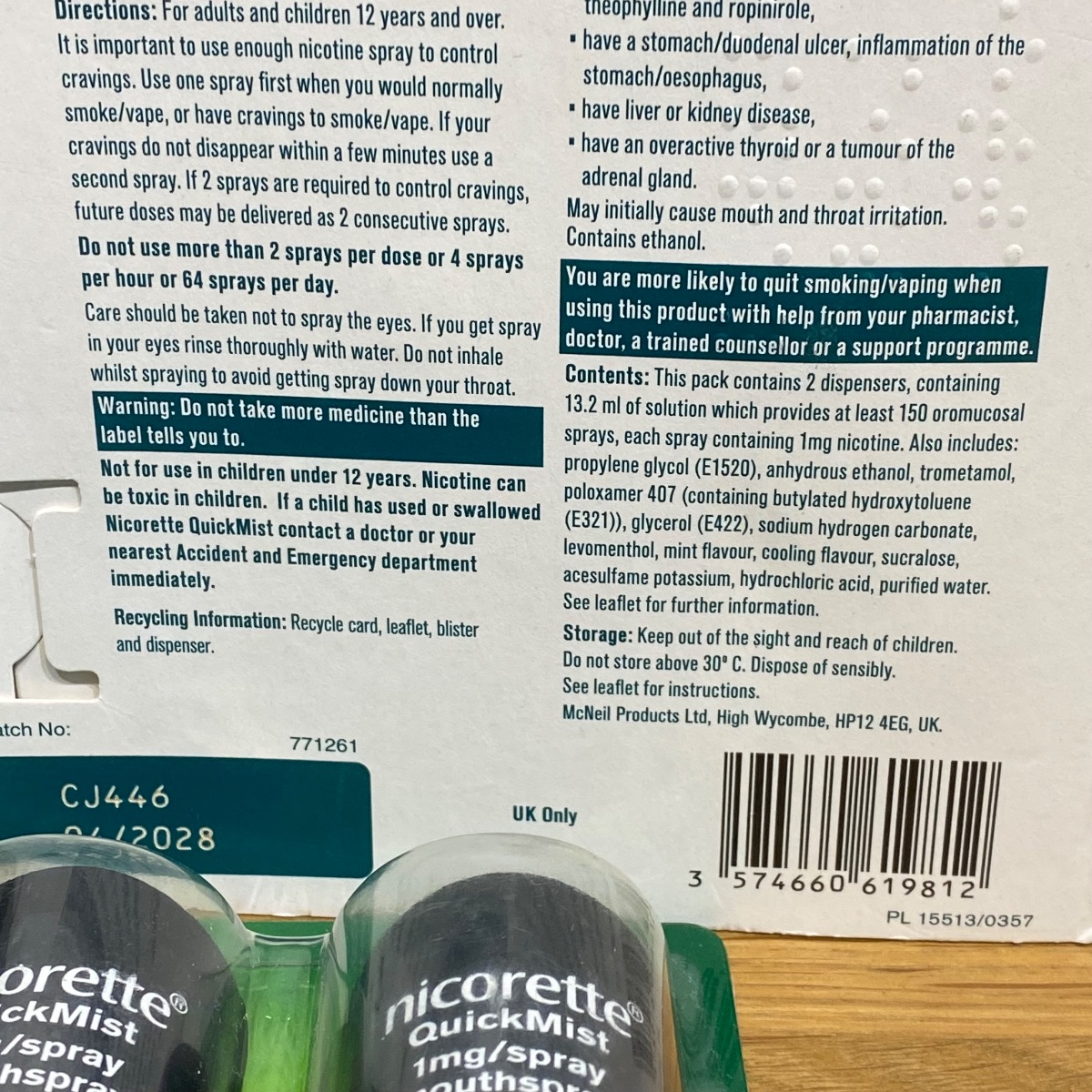 4x Nicorette Freshmint Duo Quickmist Mouthspray 8 x 150 Sprays Nicotine 1mg MOUTH SPRAY