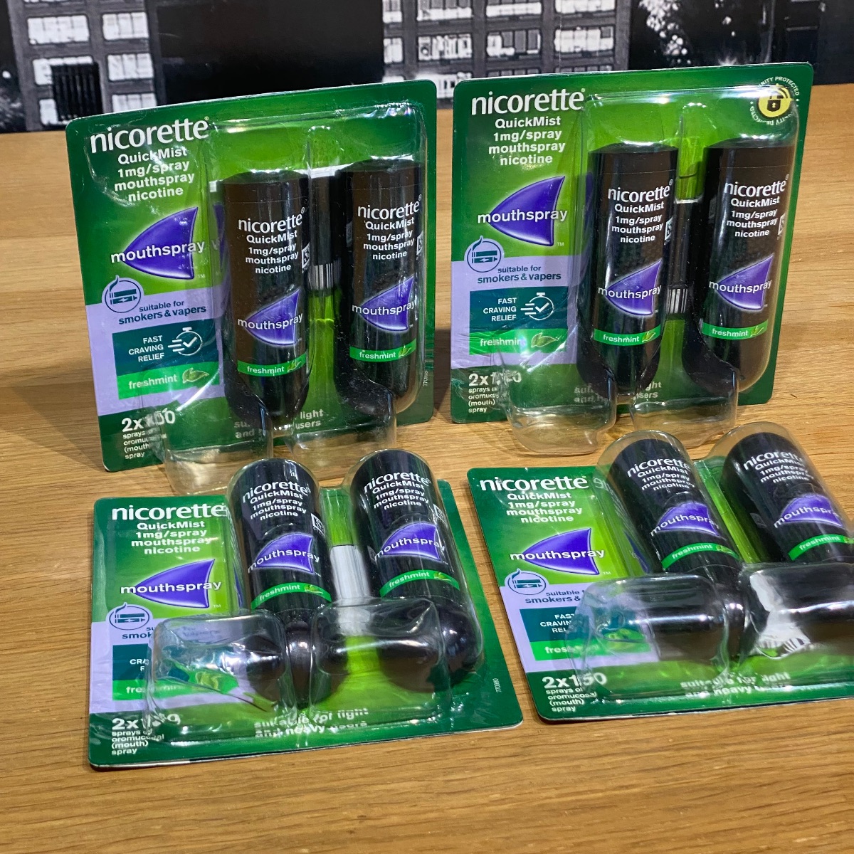 4x Nicorette Freshmint Duo Quickmist Mouthspray 8 x 150 Sprays Nicotine 1mg MOUTH SPRAY