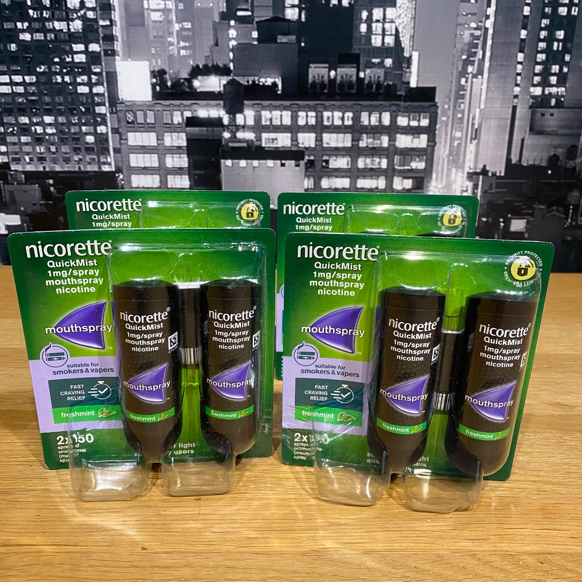 4x Nicorette Freshmint Duo Quickmist Mouthspray 8 x 150 Sprays Nicotine 1mg MOUTH SPRAY
