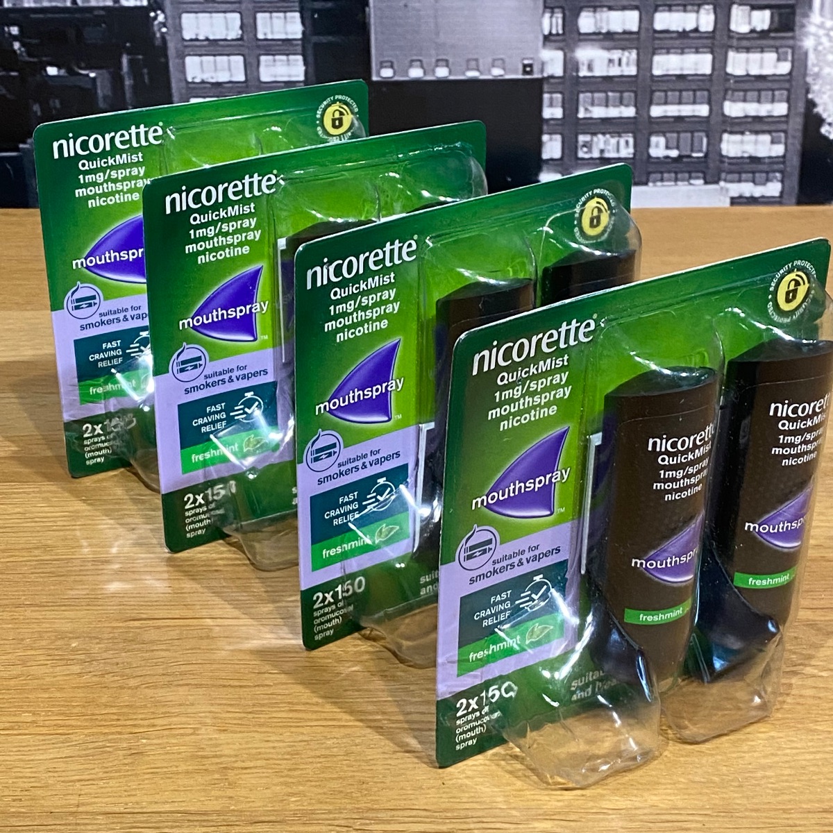 4x Nicorette Freshmint Duo Quickmist Mouthspray 8 x 150 Sprays Nicotine 1mg MOUTH SPRAY