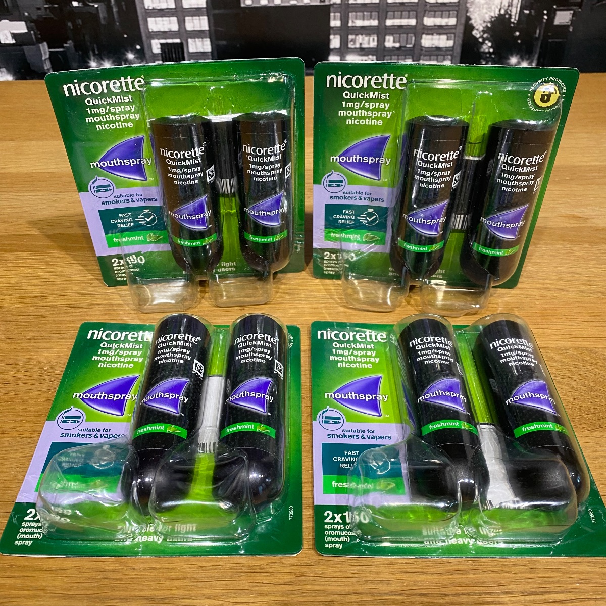 4x Nicorette Freshmint Duo Quickmist Mouthspray 8 x 150 Sprays Nicotine 1mg MOUTH SPRAY