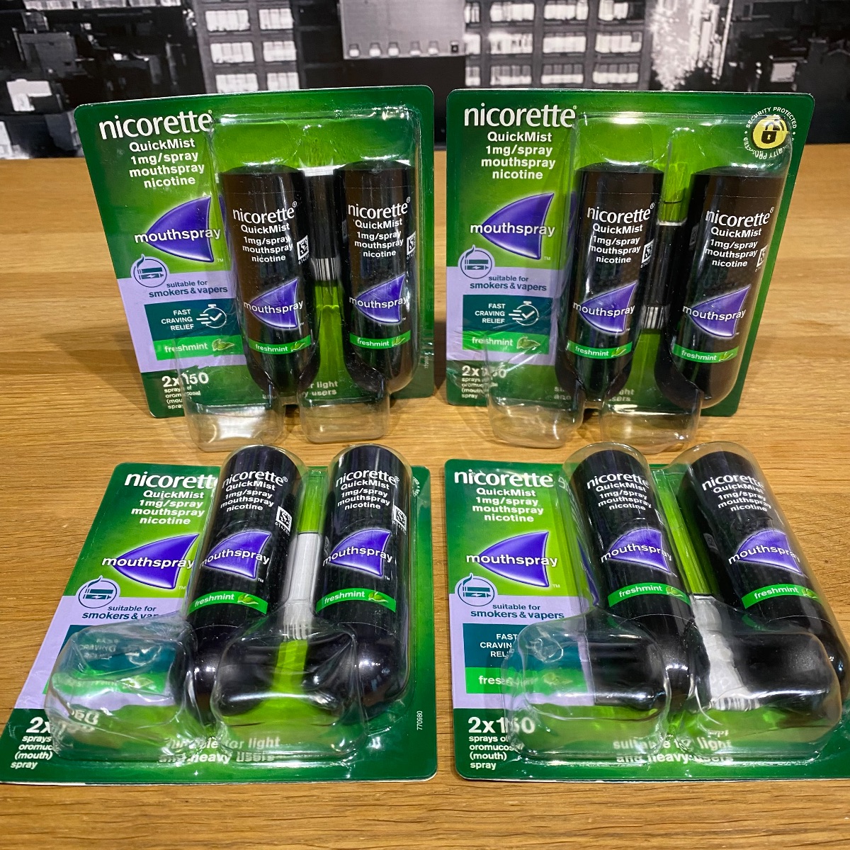 4x Nicorette Freshmint Duo Quickmist Mouthspray 8 x 150 Sprays Nicotine 1mg MOUTH SPRAY