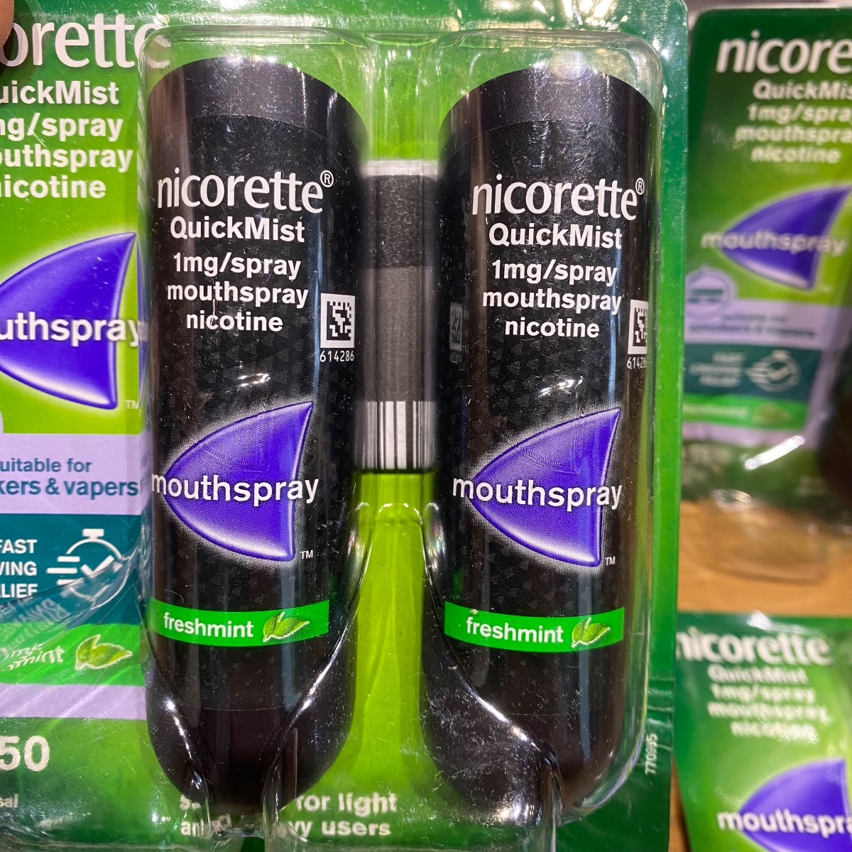 4x Nicorette Freshmint Duo Quickmist Mouthspray 8 x 150 Sprays Nicotine 1mg MOUTH SPRAY