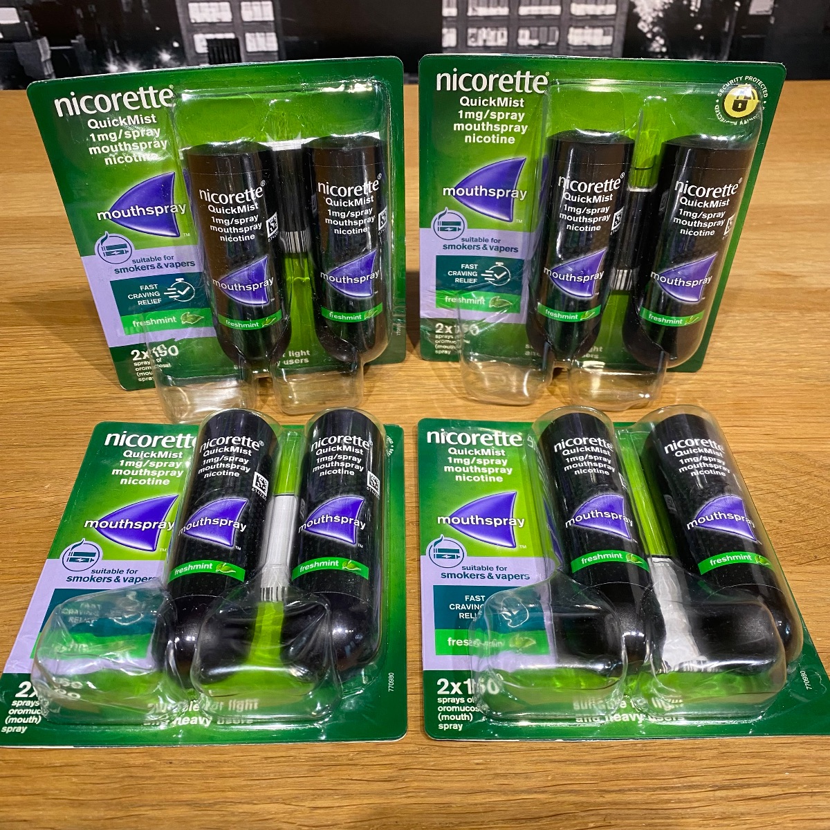 4x Nicorette Freshmint Duo Quickmist Mouthspray 8 x 150 Sprays Nicotine 1mg MOUTH SPRAY