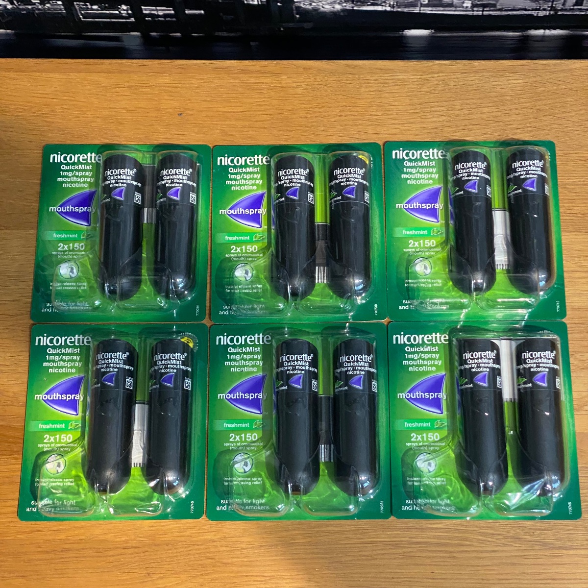 6 x Nicorette Quickmist Mouthspray Freshmint Nicotine Pack of 12 x 150 Sprays FRESHMINT (Brand New) 6 x Nicorette Quickmist Mouthspray Freshmint Nicotine Pack of 12 x 150 Sprays FRESHMINT (Brand New)