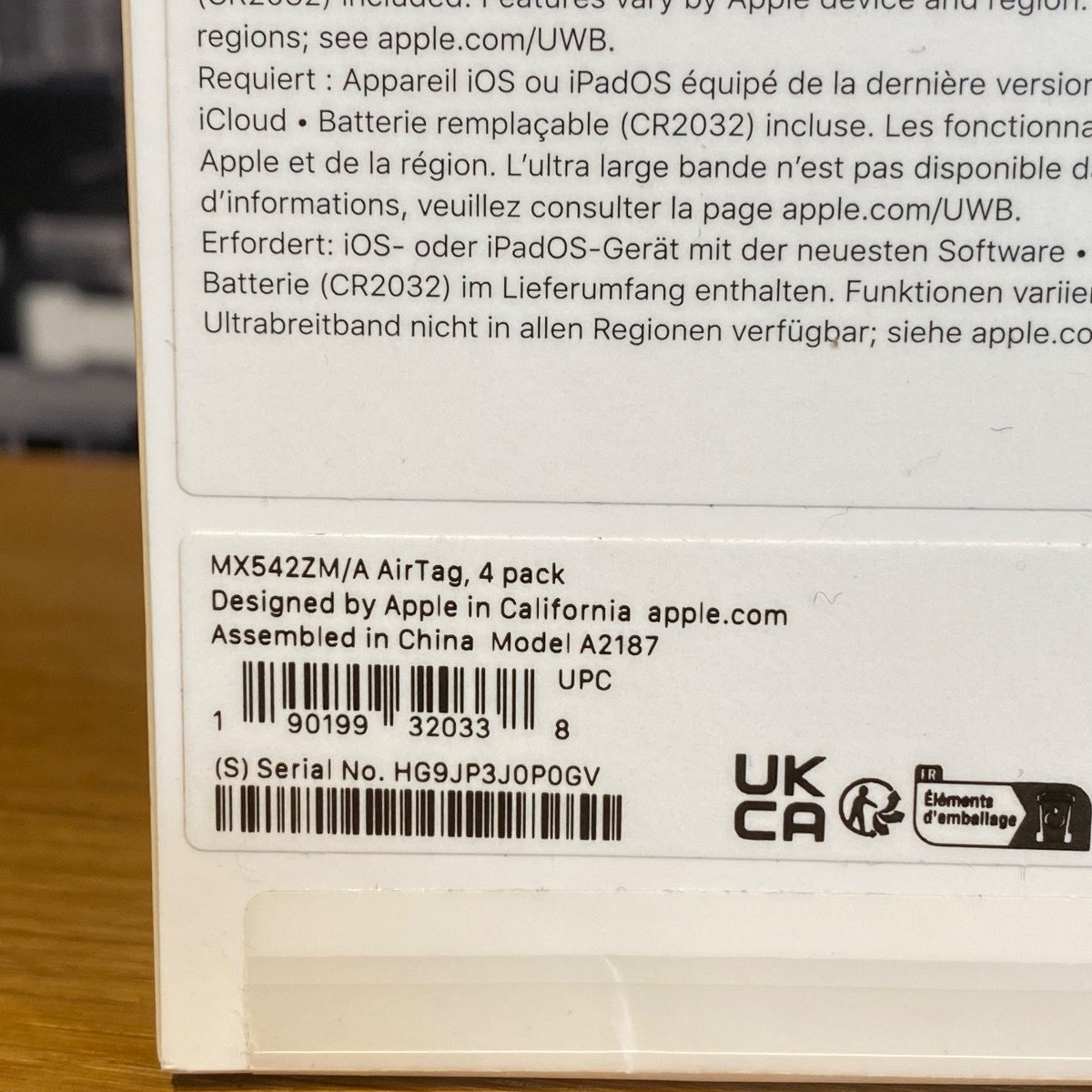 Apple AirTag Bluetooth Tracker Item and Key Finder (4 Pack) Original MX542ZMA 0190199320338 (Brand New)