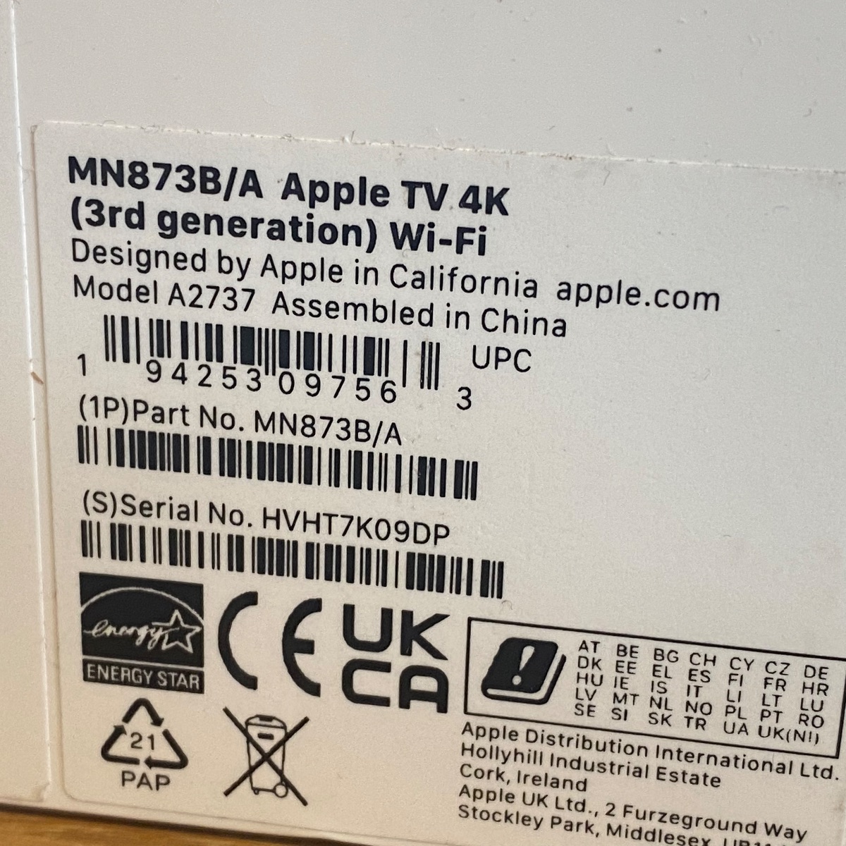 Apple TV 4K 64GB 3rd Generation Wi-Fi Netflix BBC iPlayer