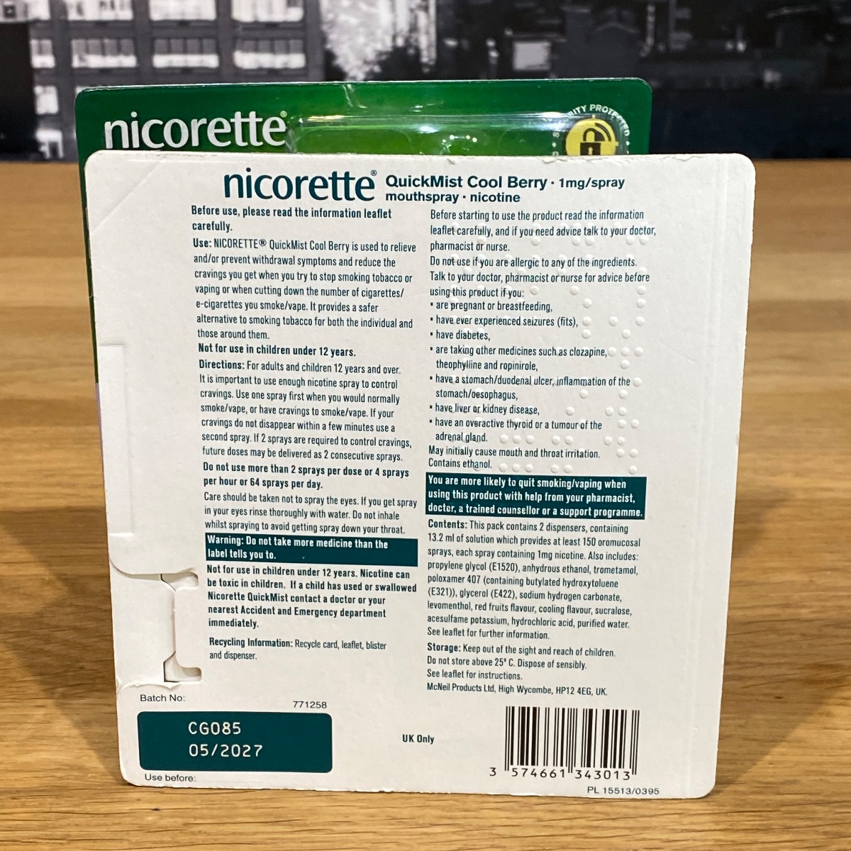 Nicorette Quickmist Cool Berry Duo Sprays Nicotine Lot 2x Mouthspray Packs