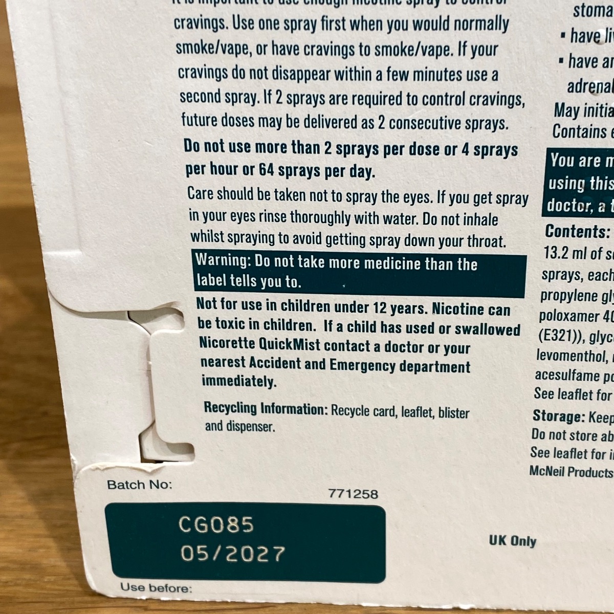 Nicorette Quickmist Cool Berry Duo Sprays Nicotine Lot 2x Mouthspray Packs