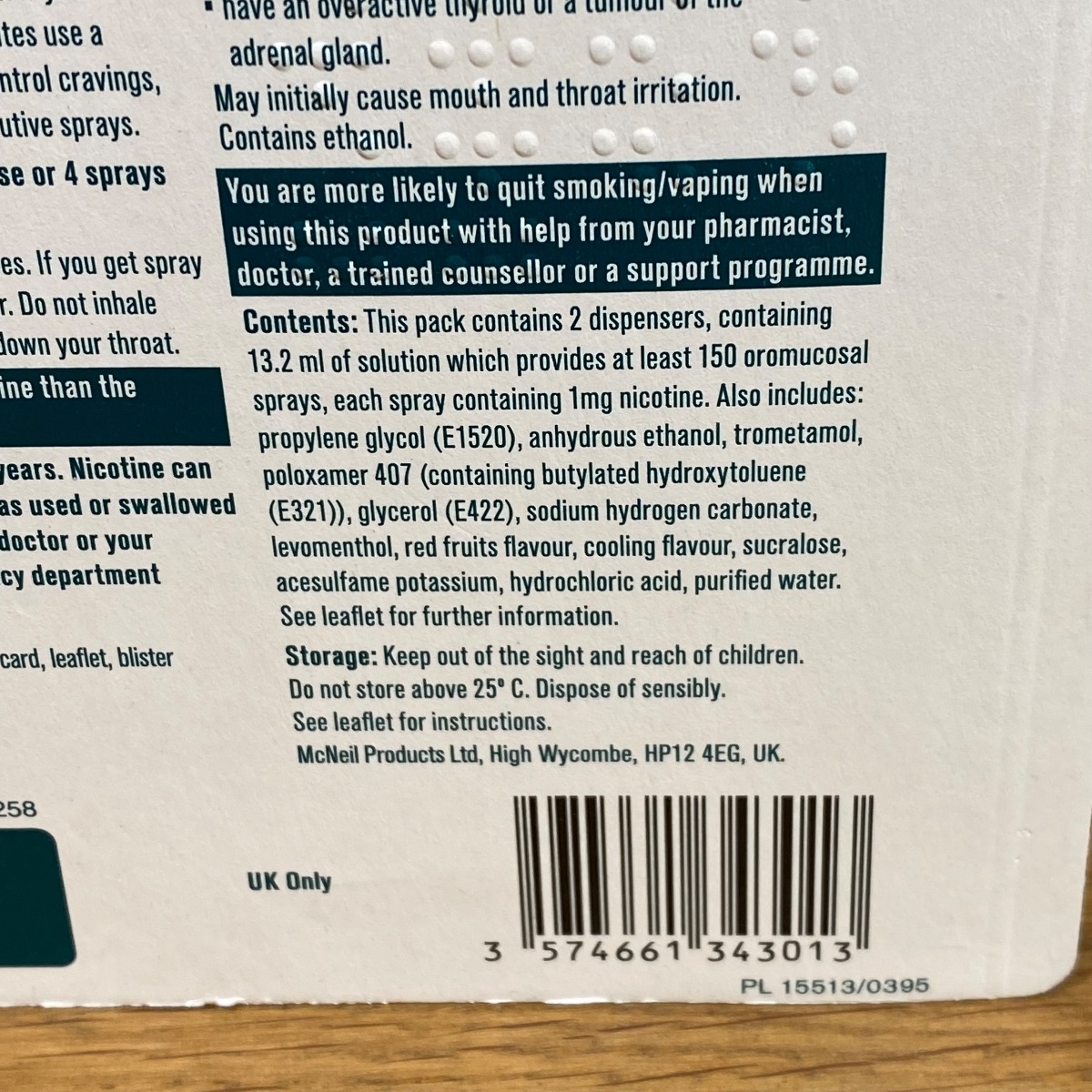 Nicorette Quickmist Cool Berry Duo Sprays Nicotine Lot 2x Mouthspray Packs