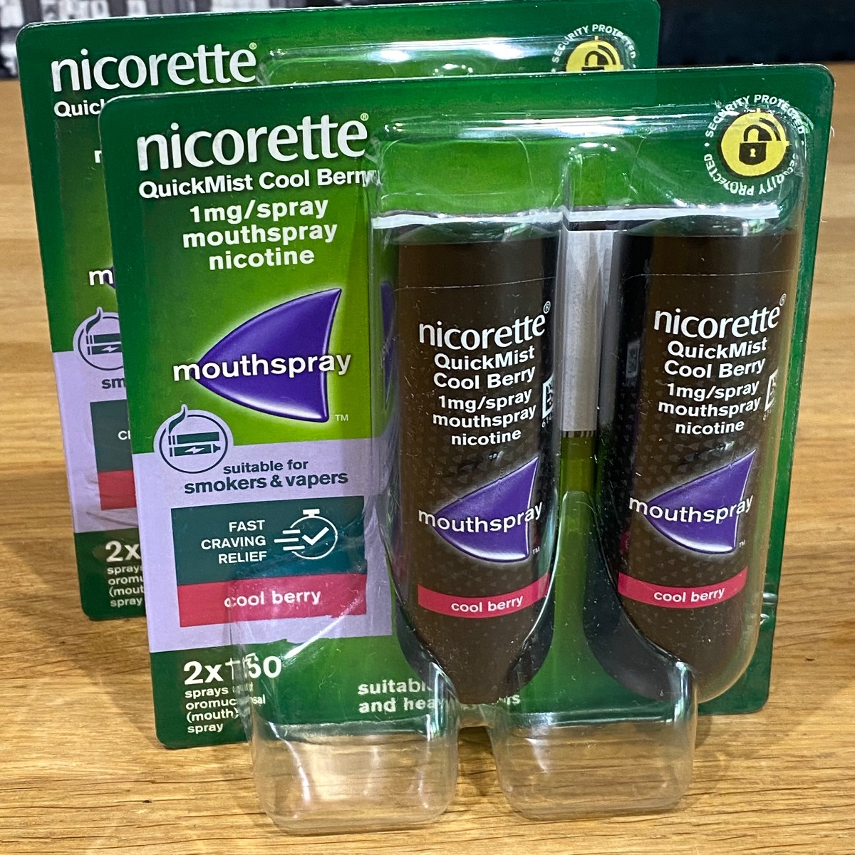 Nicorette Quickmist Cool Berry Duo Sprays Nicotine Lot 2x Mouthspray Packs