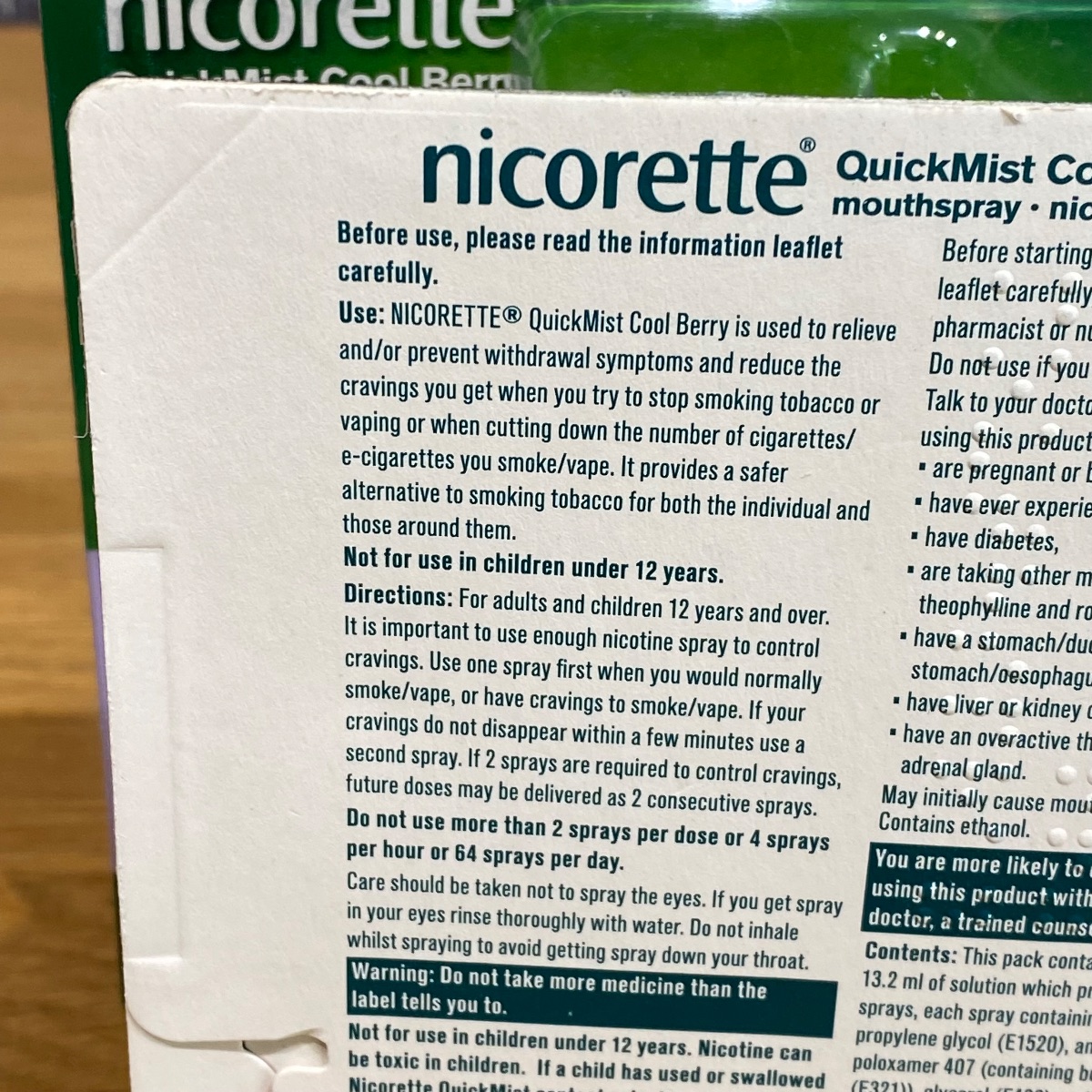 Nicorette Quickmist Cool Berry Duo Sprays Nicotine Lot 2x Mouthspray Packs