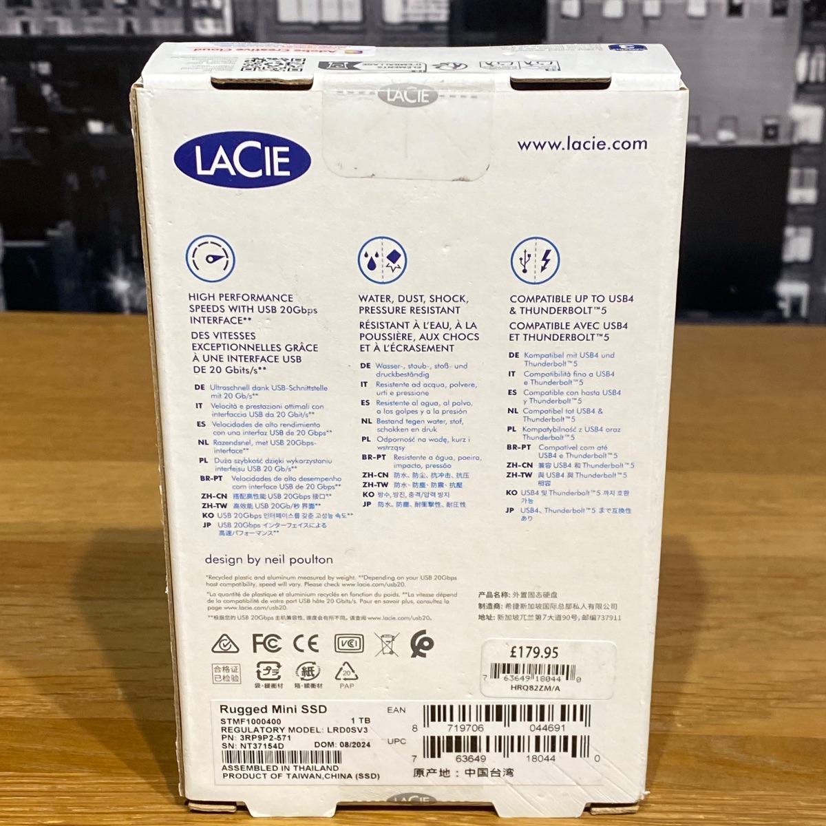 LaCie 1TB Rugged Mini SSD Apple Mac Windows PC USB-C External 100% Original HRQ82ZMA 763649180440 ()