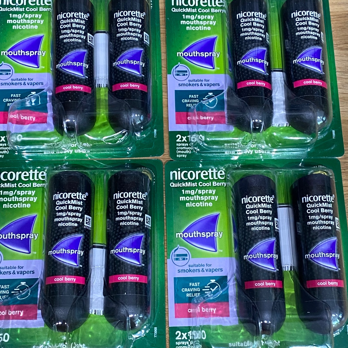 Nicorette Quickmist Cool Berry Duo Mouthspray Nicotine Sprays (8 x Bottles)