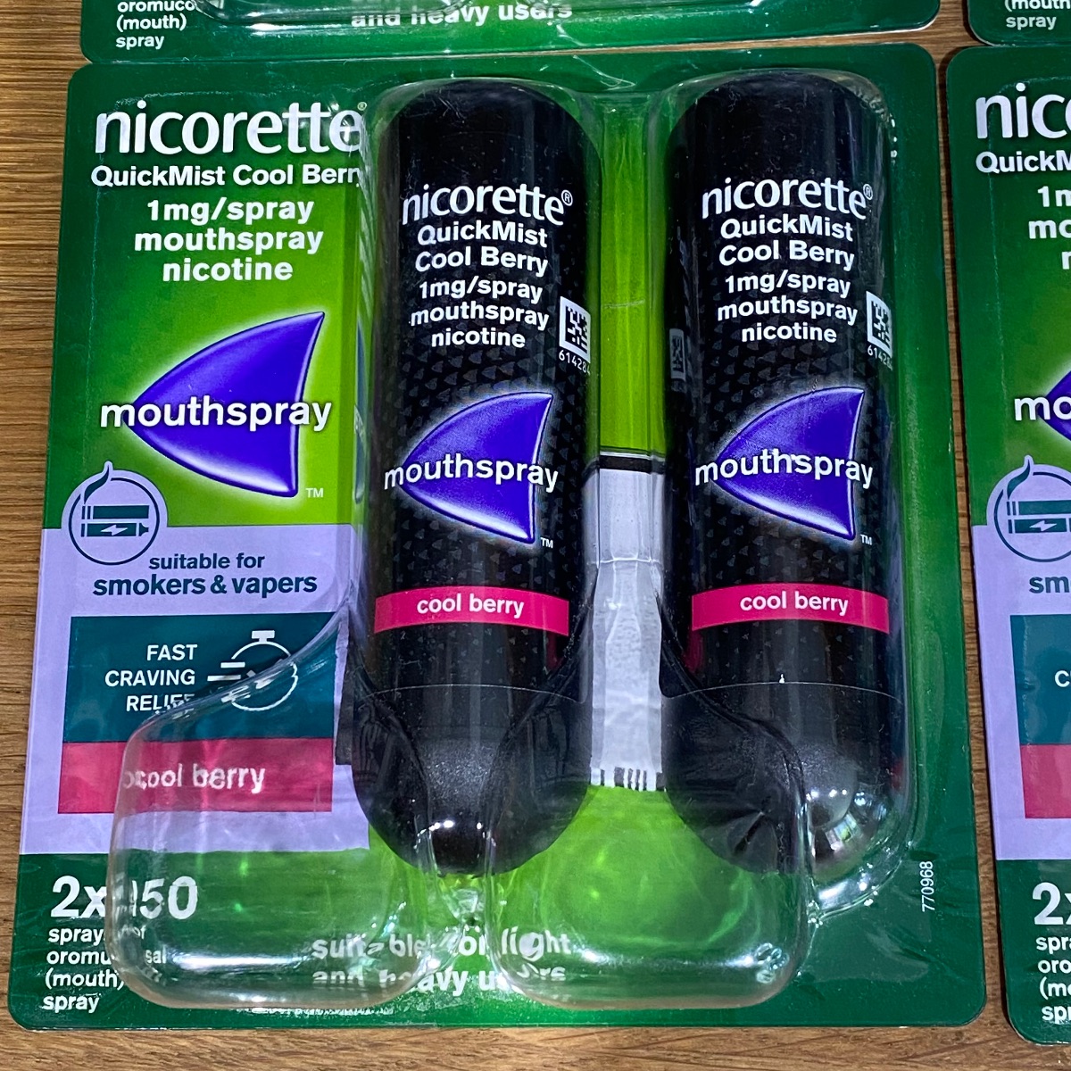 Nicorette Quickmist Cool Berry Duo Mouthspray Nicotine Sprays (8 x Bottles)