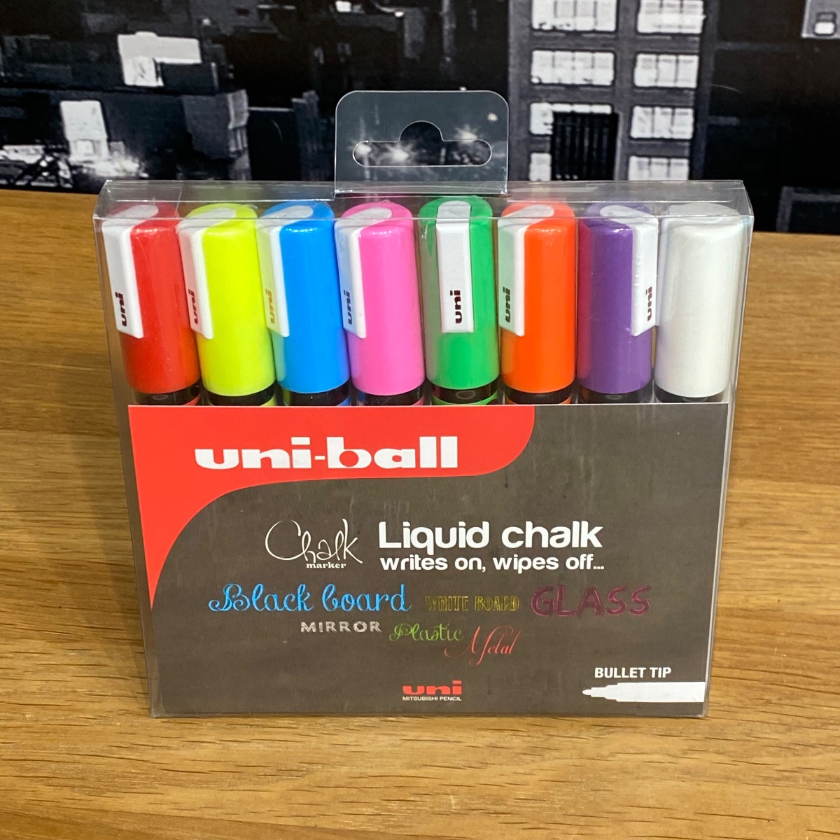 Uni-Ball Liquid Chalk Markers Bullet Tip Assorted Coulors PWE-5M (Set of 8) PWE5M 5012788046670 (Brand New)