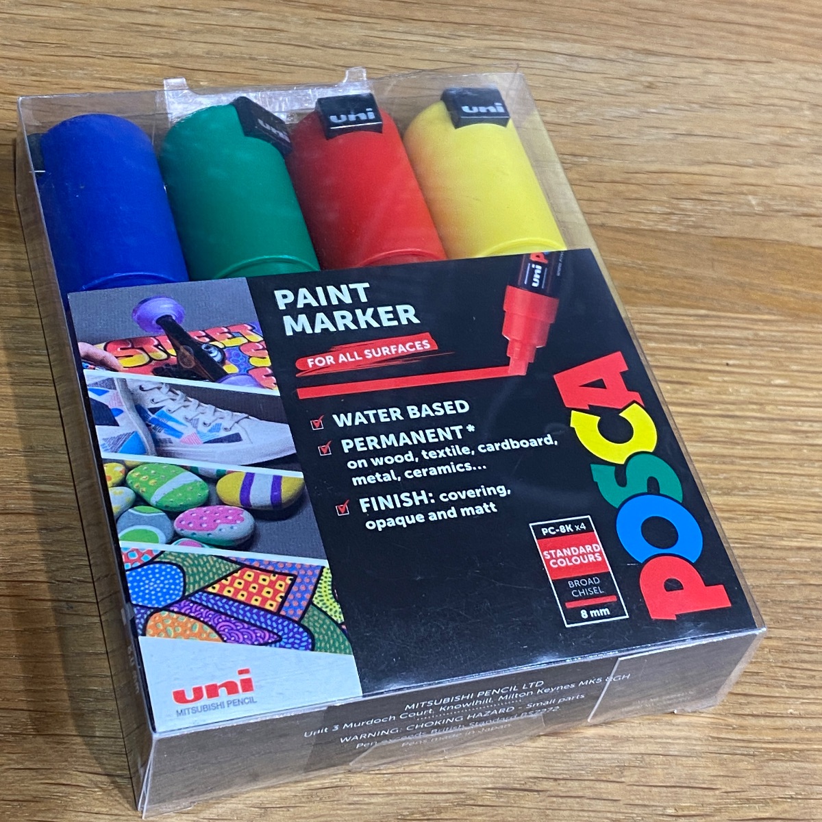 Uni Posca Paint Marker Pens 8mm Broad Chisel Standard Colours PC-8K (Set of 4) 153544136 5012788065671 (Brand New)