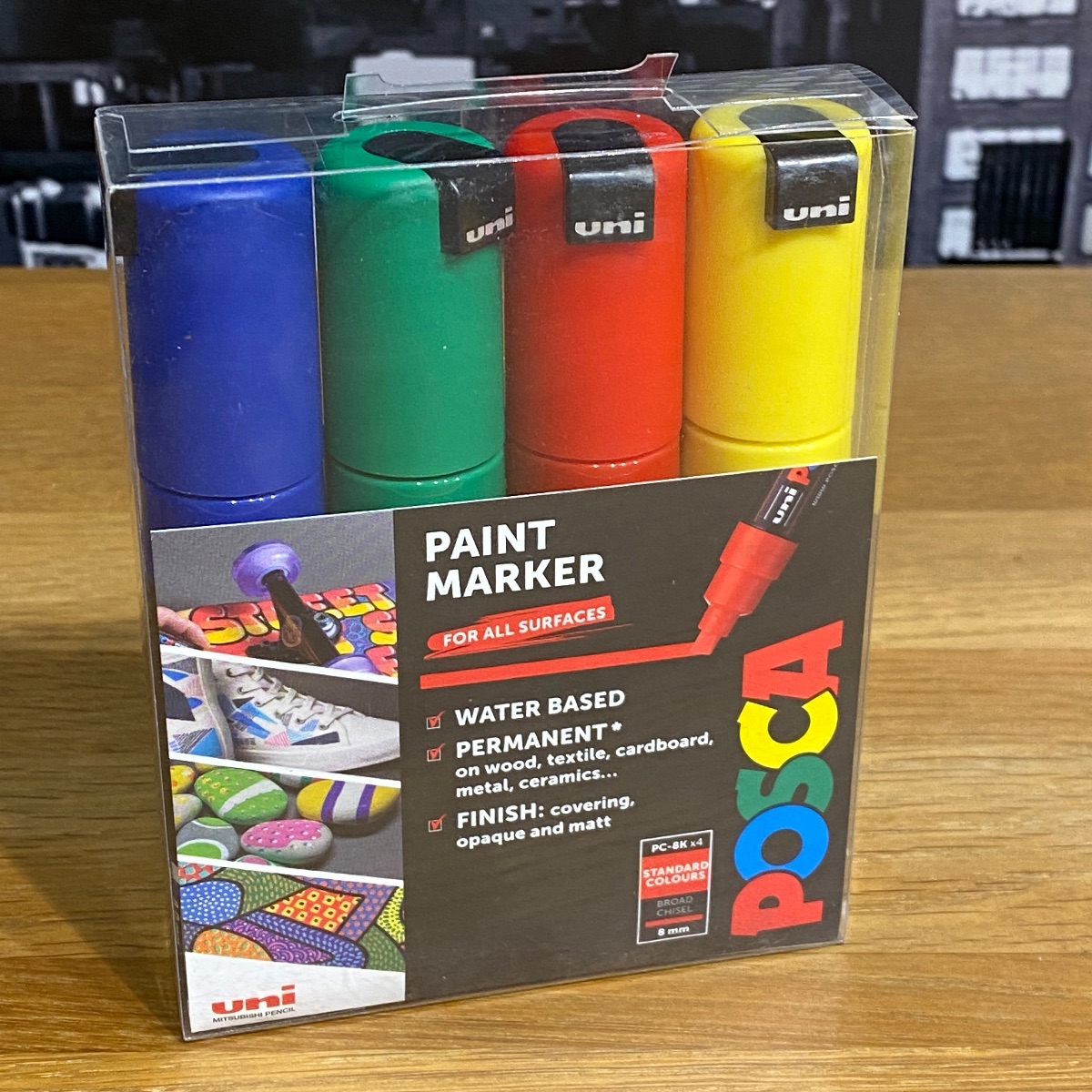 Uni Posca Paint Marker Pens 8mm Broad Chisel Standard Colours PC-8K (Set of 4) 153544136 5012788065671 (Brand New)