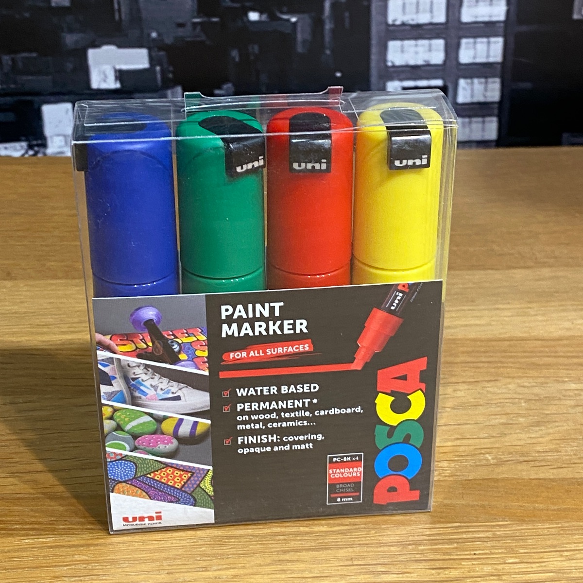 Uni Posca Paint Marker Pens 8mm Broad Chisel Standard Colours PC-8K (Set of 4) 153544136 5012788065671 (Brand New)