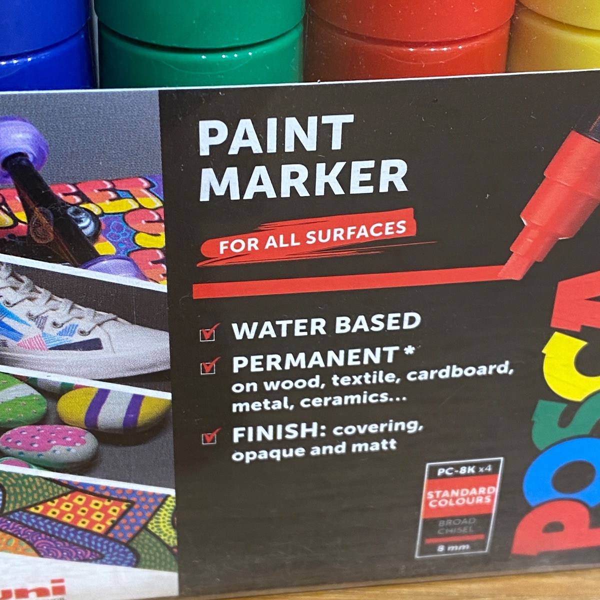 Uni Posca Paint Marker Pens 8mm Broad Chisel Standard Colours PC-8K (Set of 4) 153544136 5012788065671 (Brand New)