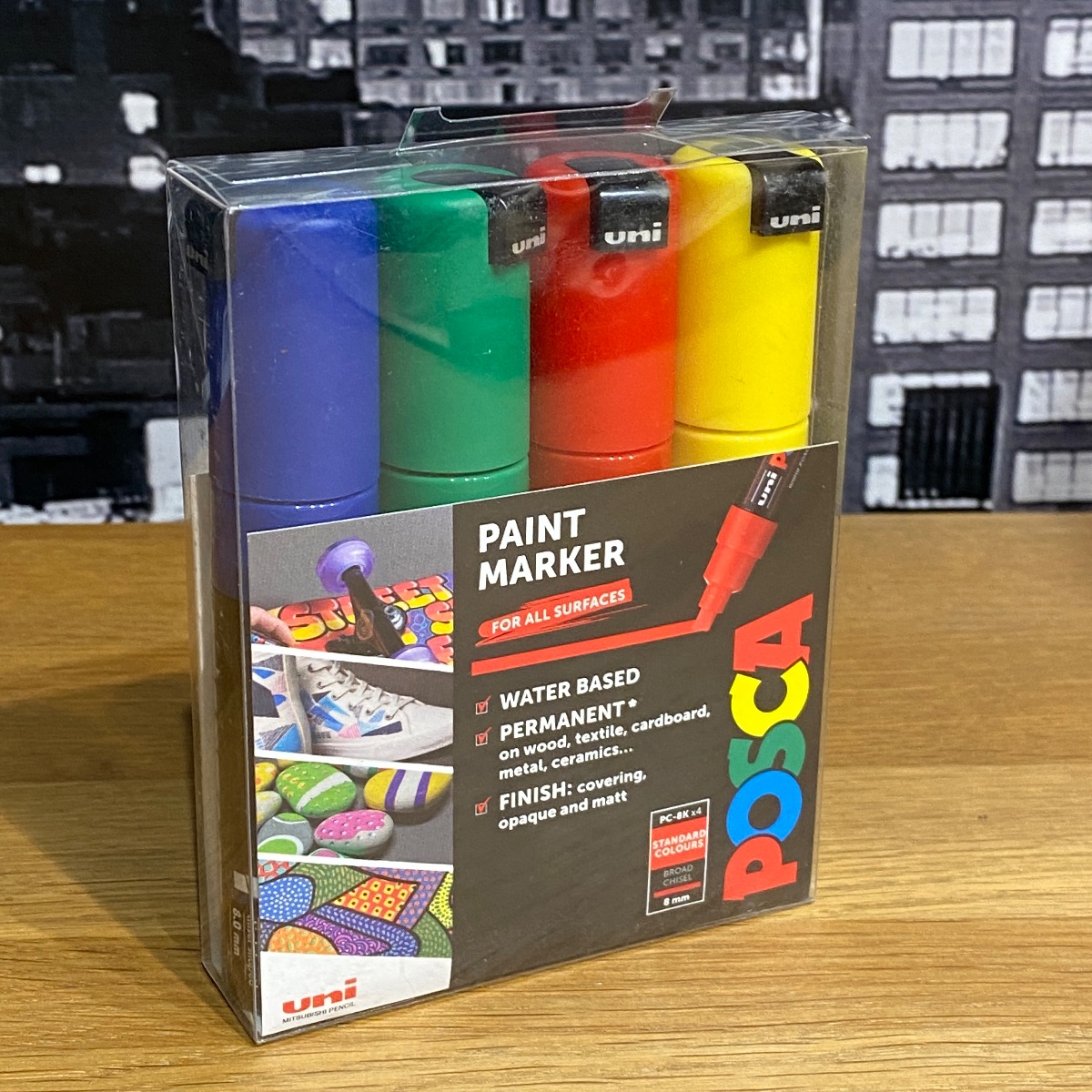 Uni Posca Paint Marker Pens 8mm Broad Chisel Standard Colours PC-8K (Set of 4) 153544136 5012788065671 (Brand New)