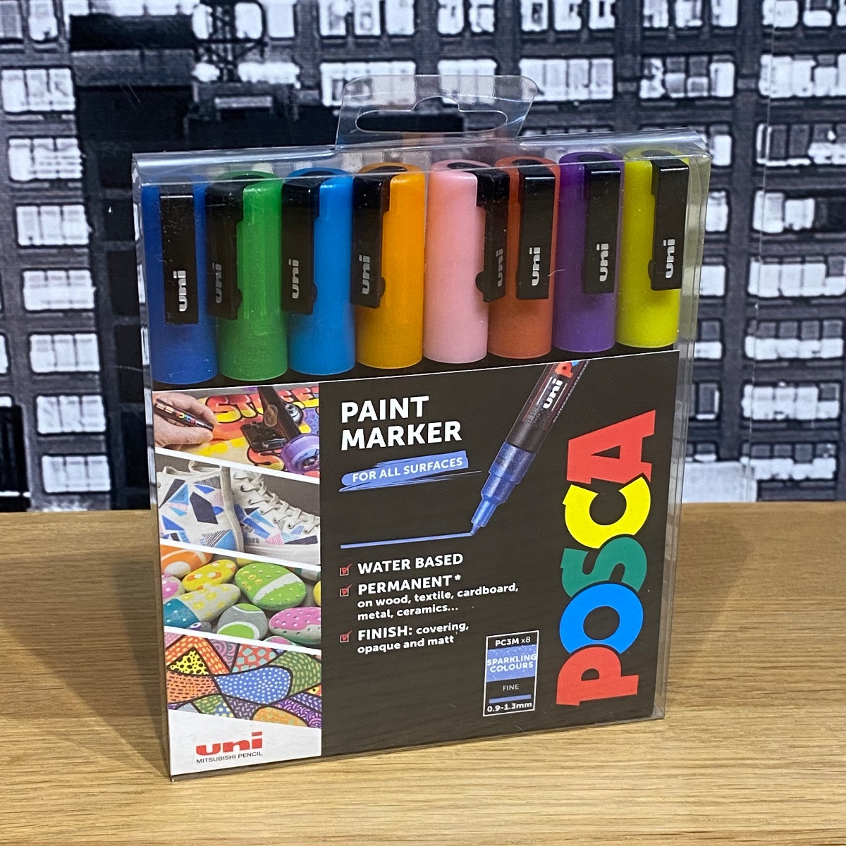 Uni Posca Paint Markers Art Fine Tip Sparkling Colours PC-3M Set of 8 F804017 5012788006643