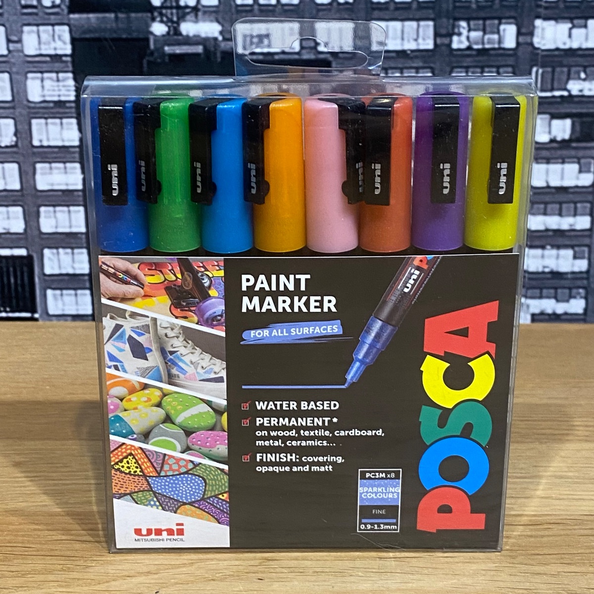 Uni Posca Paint Markers Art Fine Tip Sparkling Colours PC-3M Set of 8 F804017 5012788006643