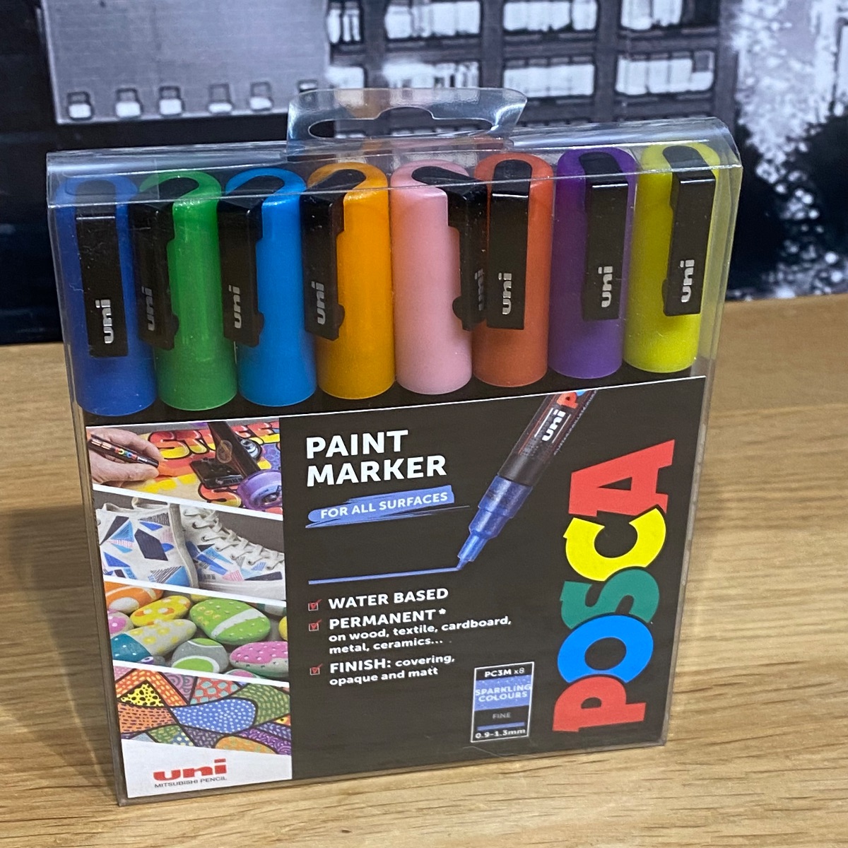 Uni Posca Paint Markers Art Fine Tip Sparkling Colours PC-3M Set of 8 F804017 5012788006643
