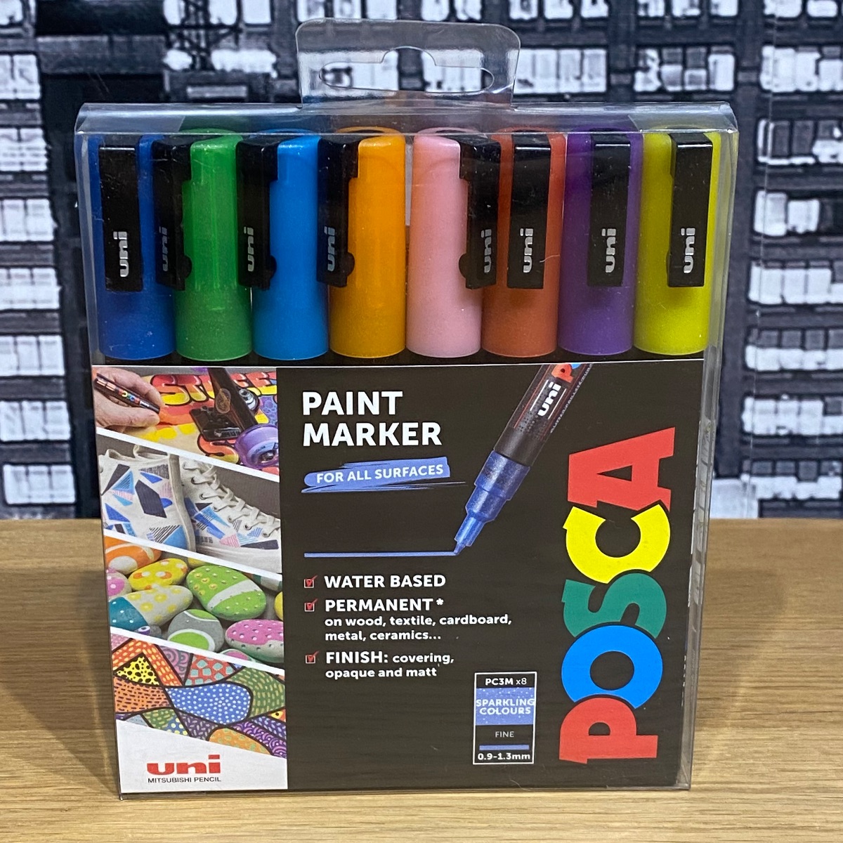 Uni Posca Paint Markers Art Fine Tip Sparkling Colours PC-3M Set of 8 F804017 5012788006643