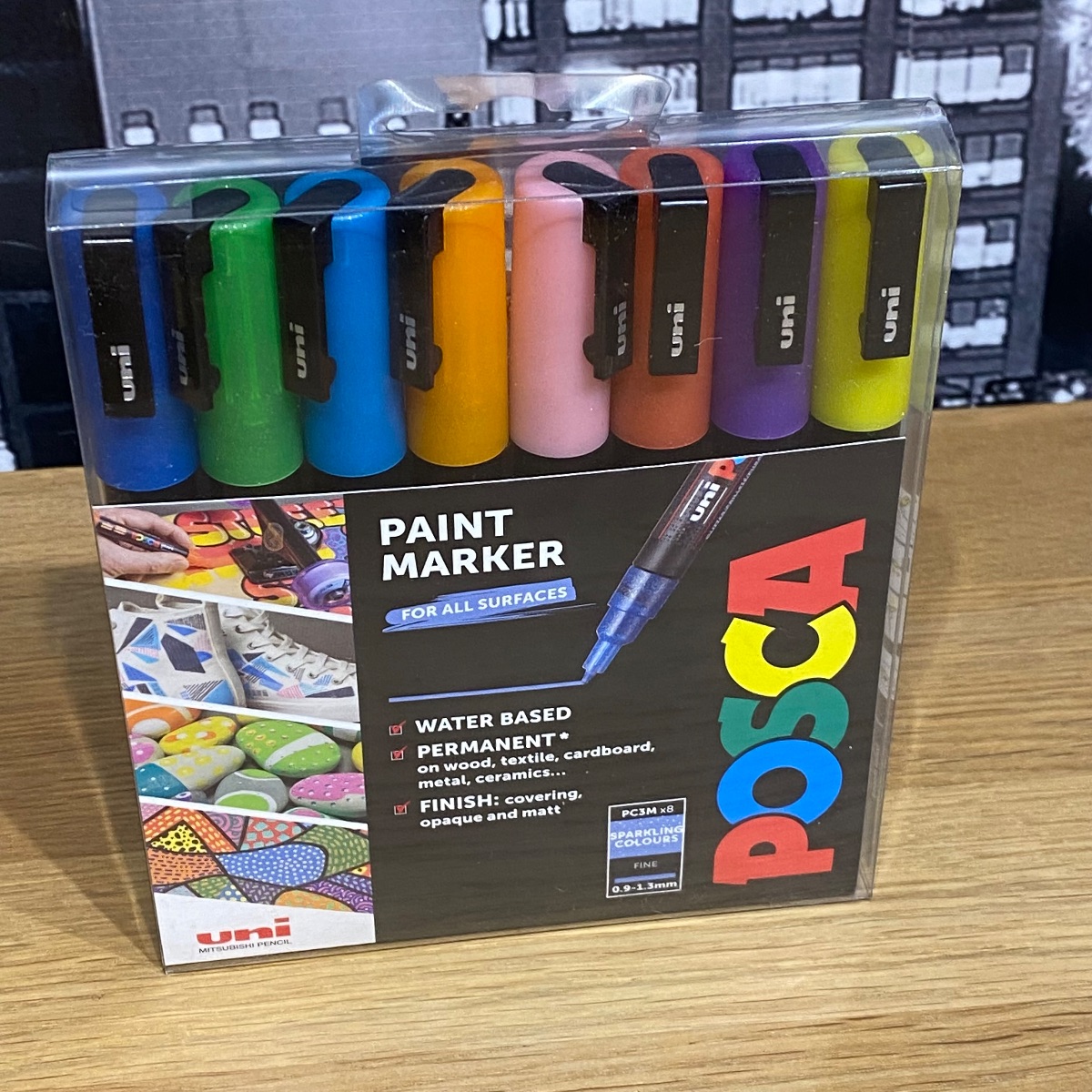 Uni Posca Paint Markers Art Fine Tip Sparkling Colours PC-3M Set of 8 F804017 5012788006643