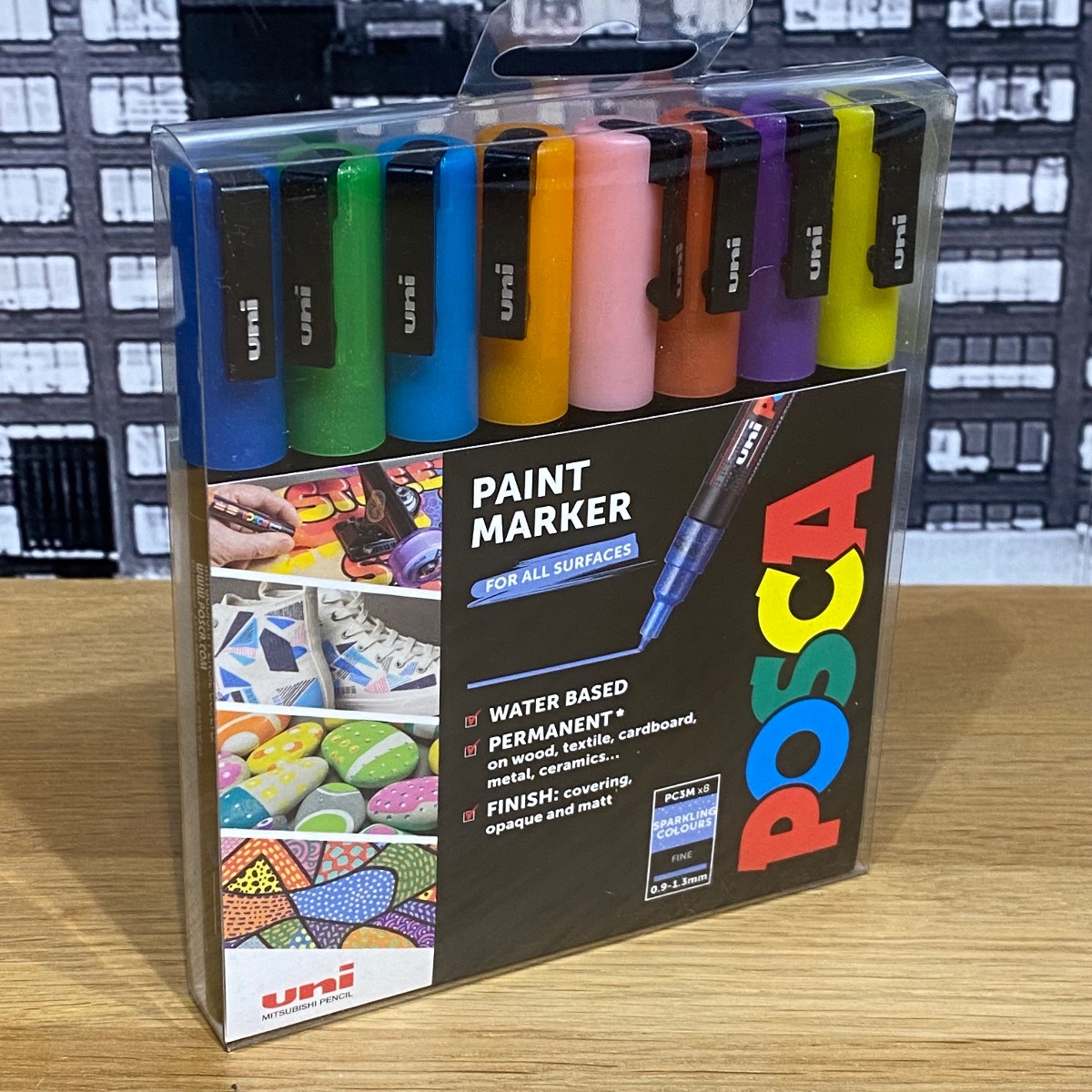 Uni Posca Paint Markers Art Fine Tip Sparkling Colours PC-3M Set of 8 F804017 5012788006643