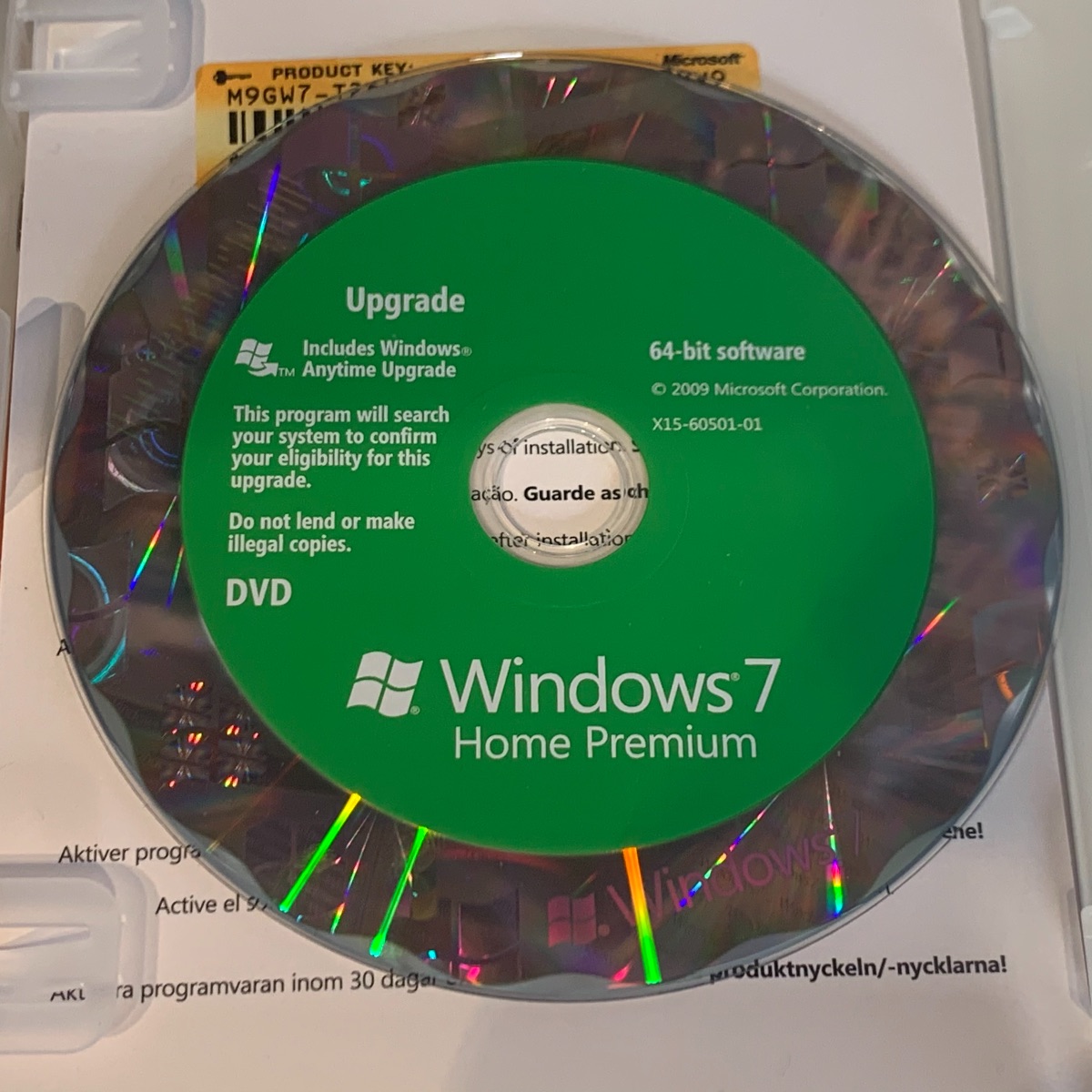Windows 7 Home Premium Upgrade DVD 64-Bit Product License Key Original Boxed GFC-00026 882224883511 (Previously Used)